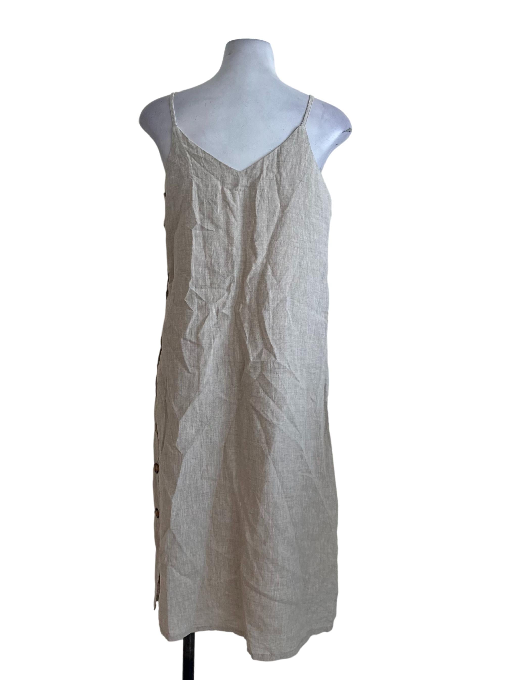 Oat Beige V Neck Side Button Dress