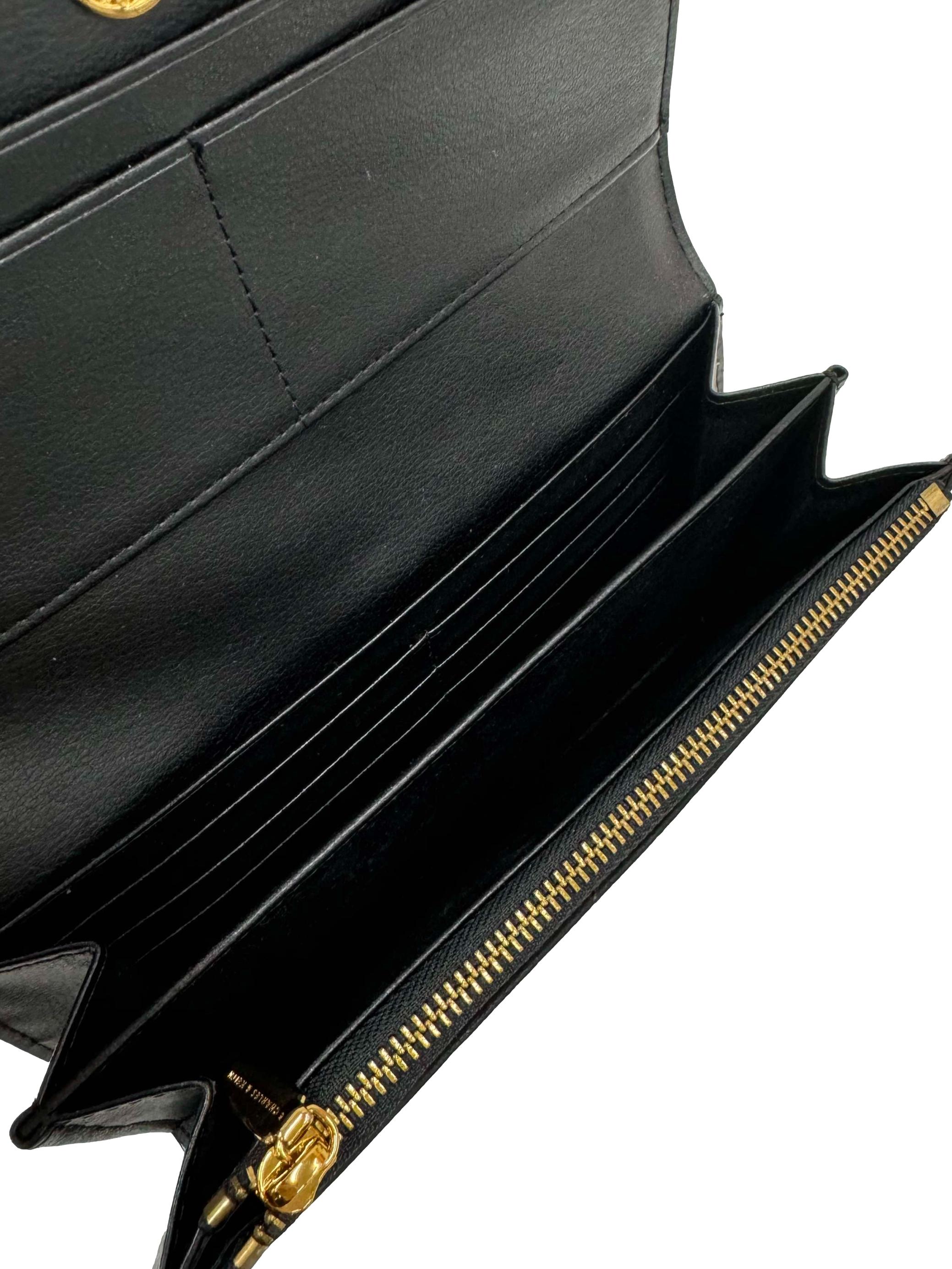 Black Curved Flap Long Wallet