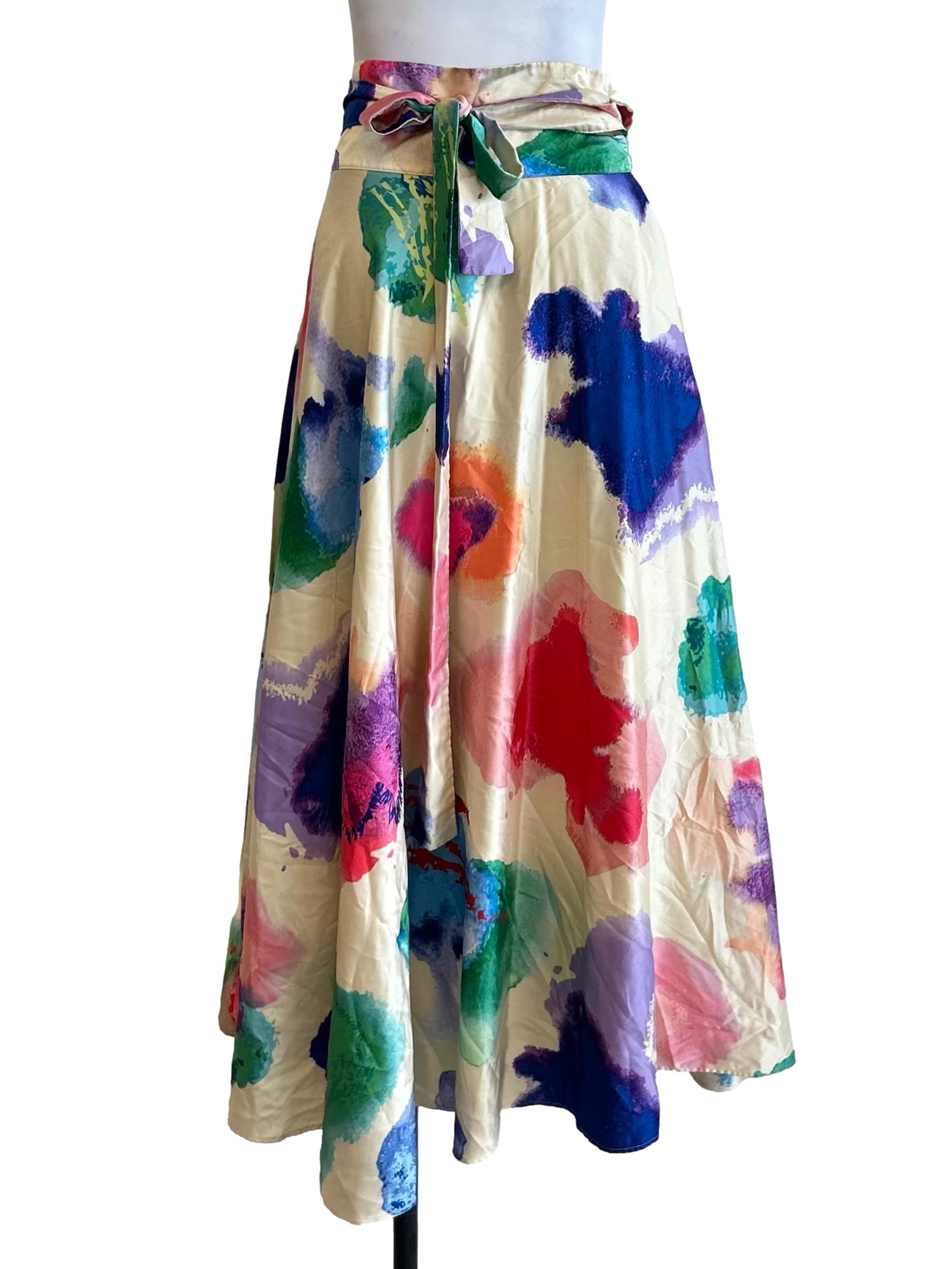 Multicolor Watercolor Abstract Wrap Skirt