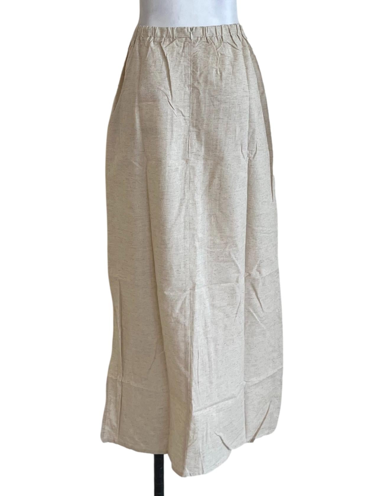 Beige Jaden Linen Drawstring Maxi Skirt