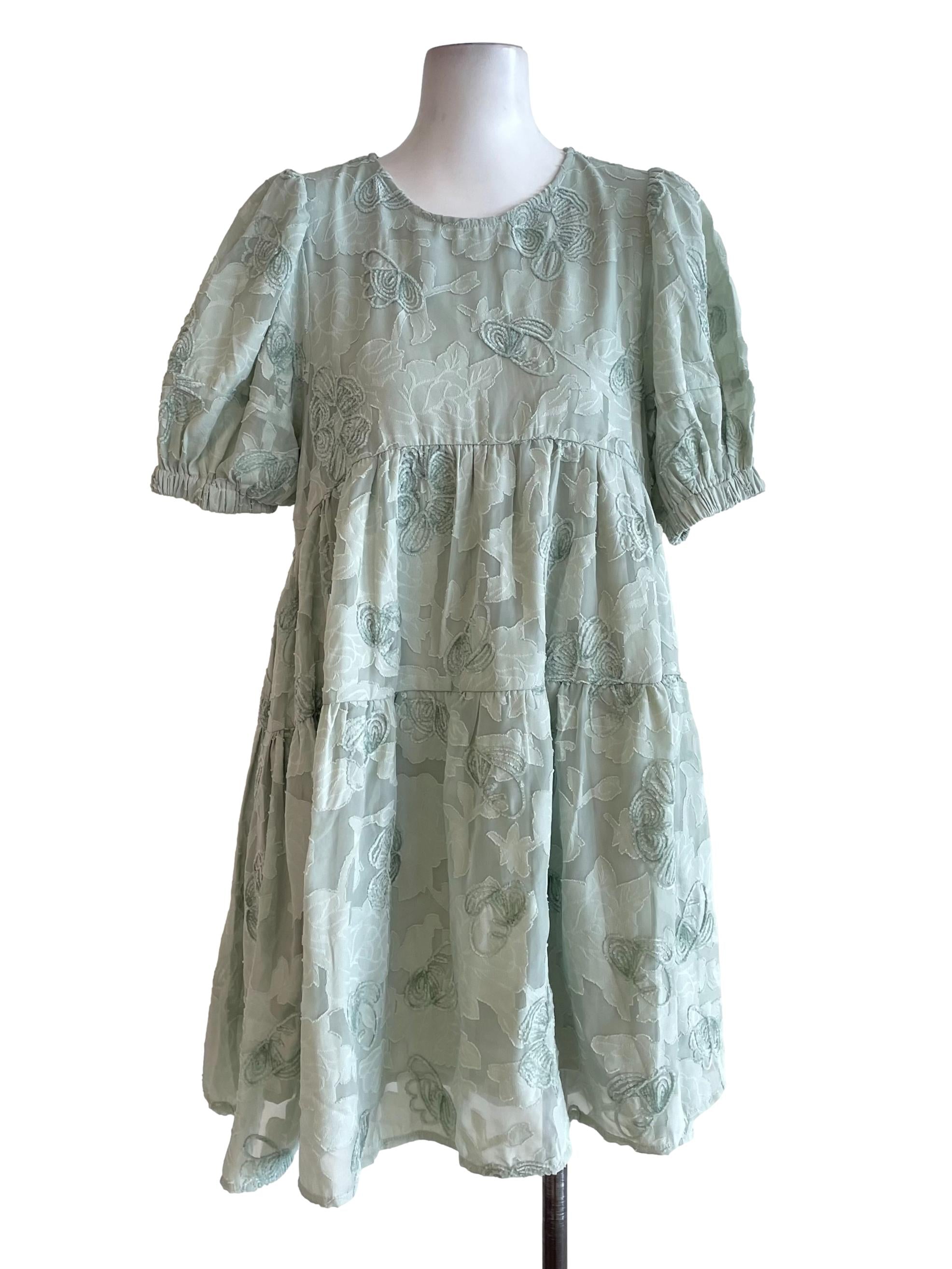 Light Green Floral Tiered Dress