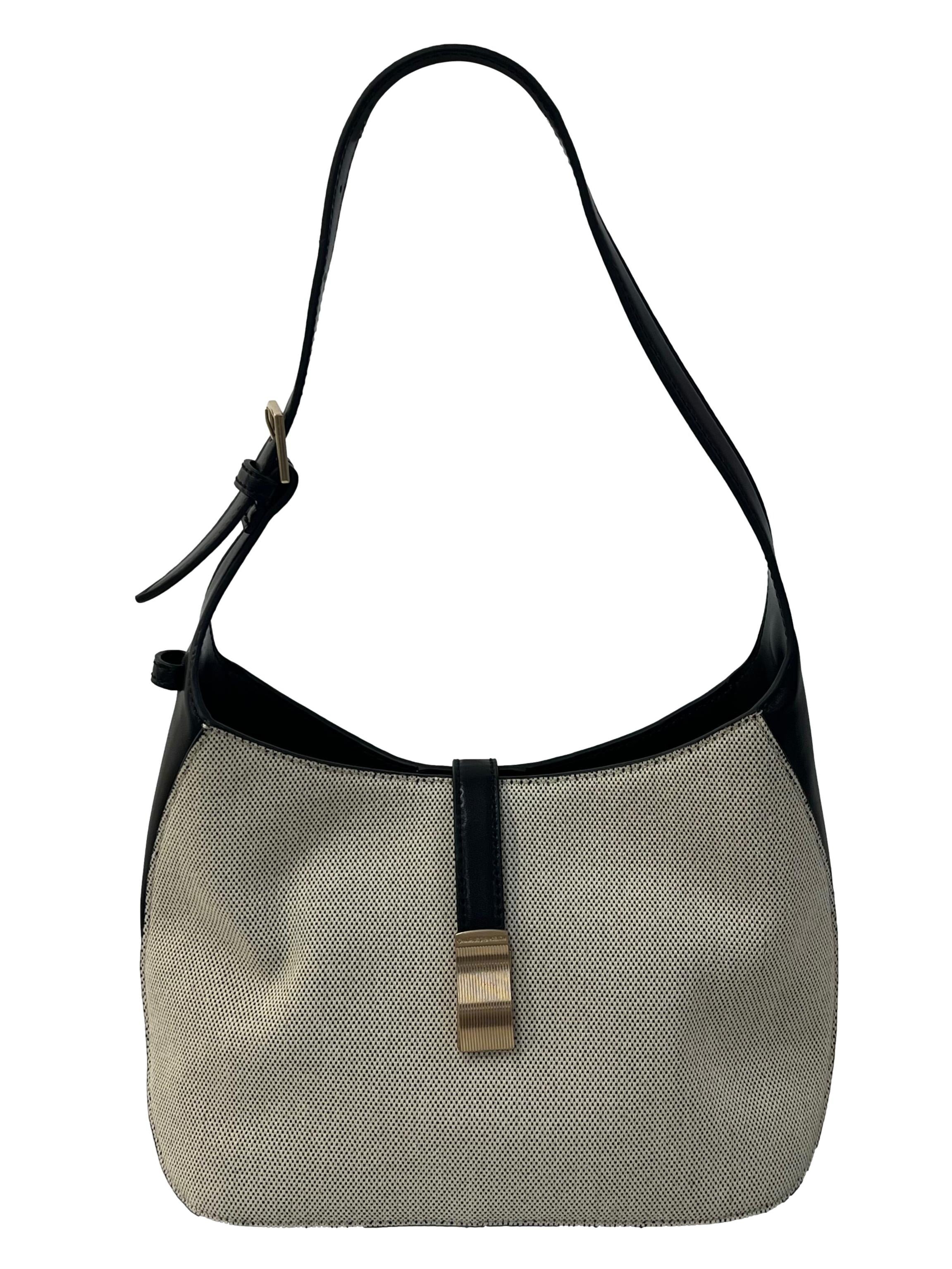 Beige And Black Wisteria Textured Hobo Bag