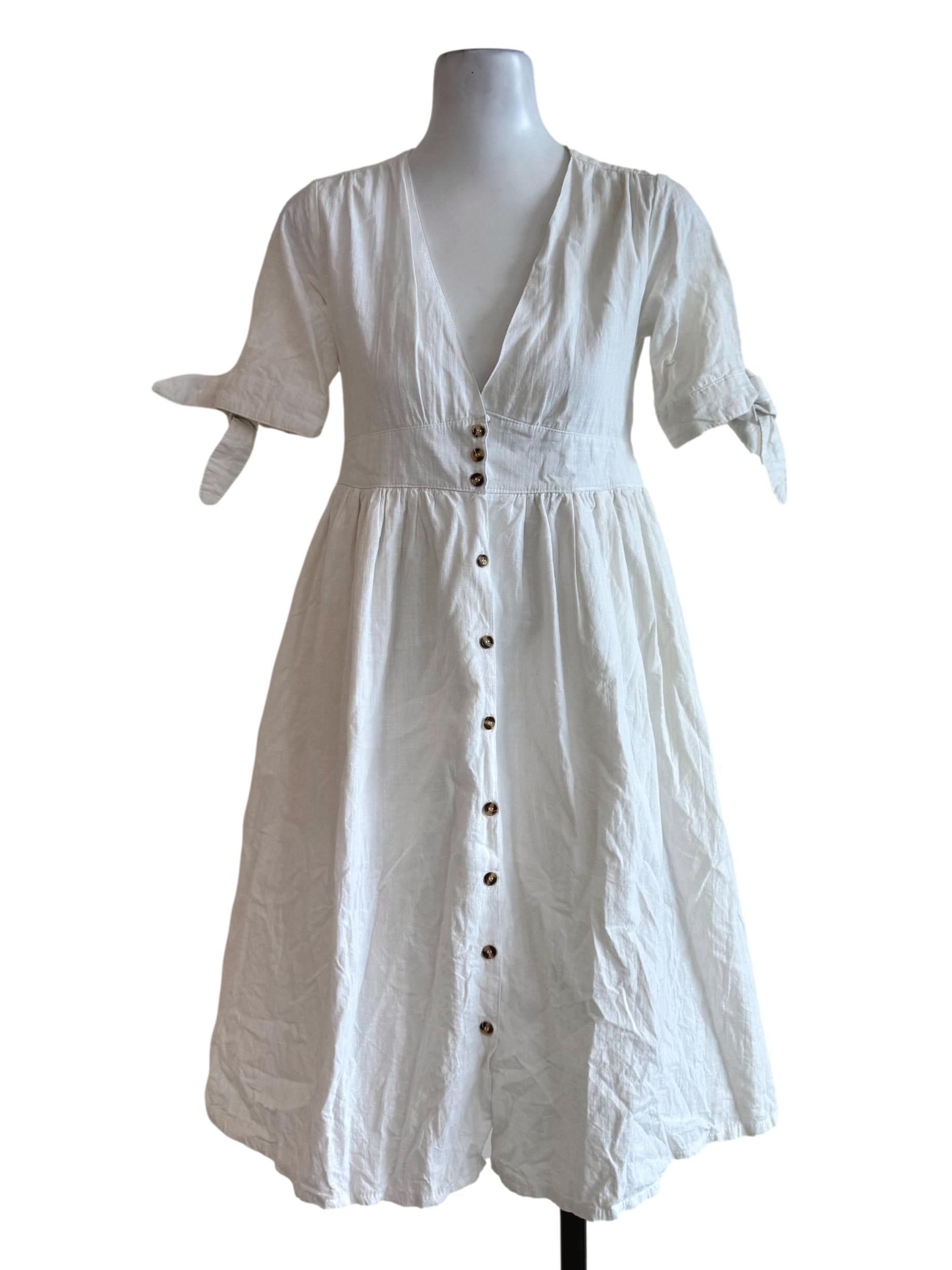 Cotton White V Neck Dress