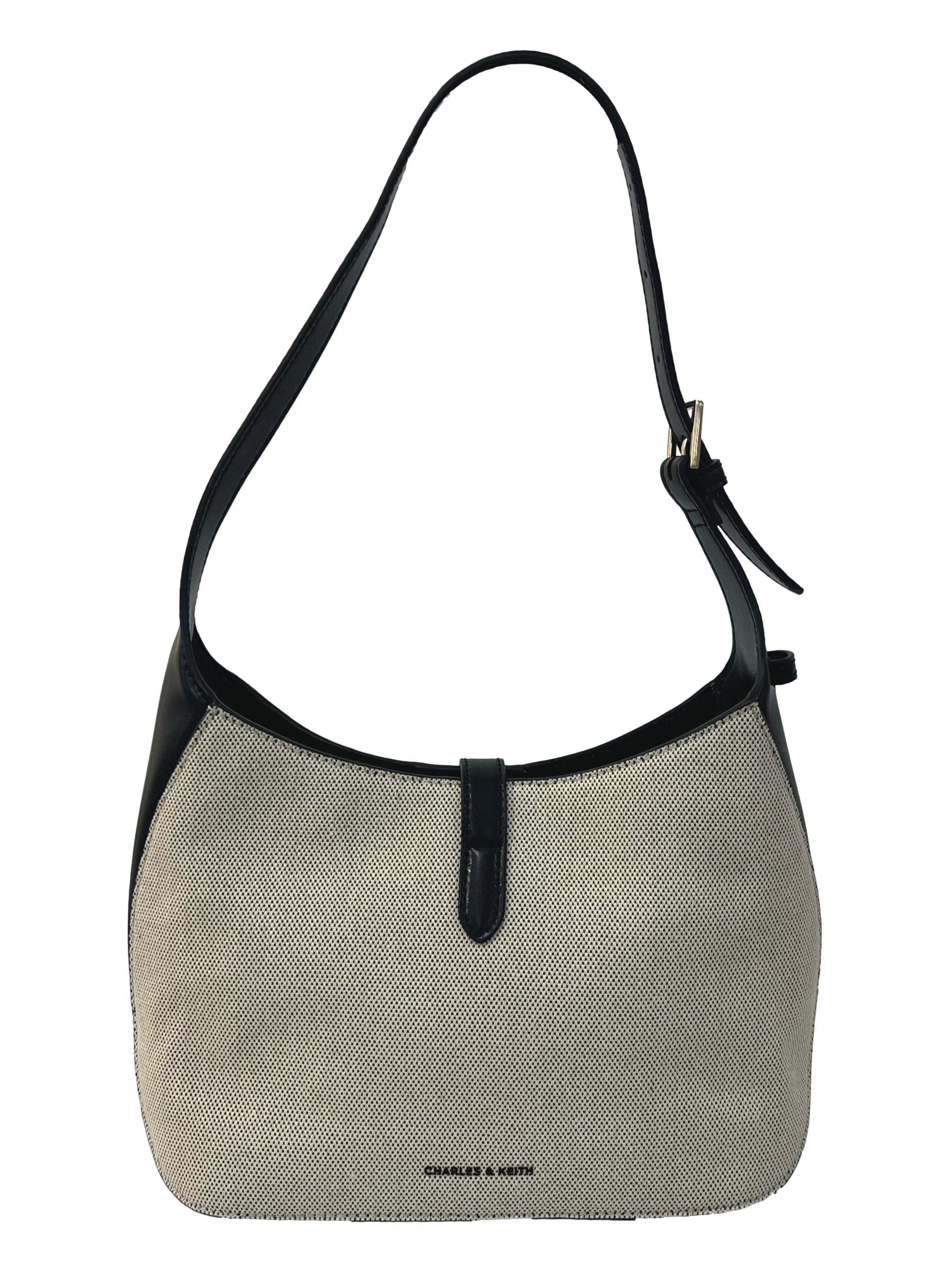 Beige And Black Wisteria Textured Hobo Bag
