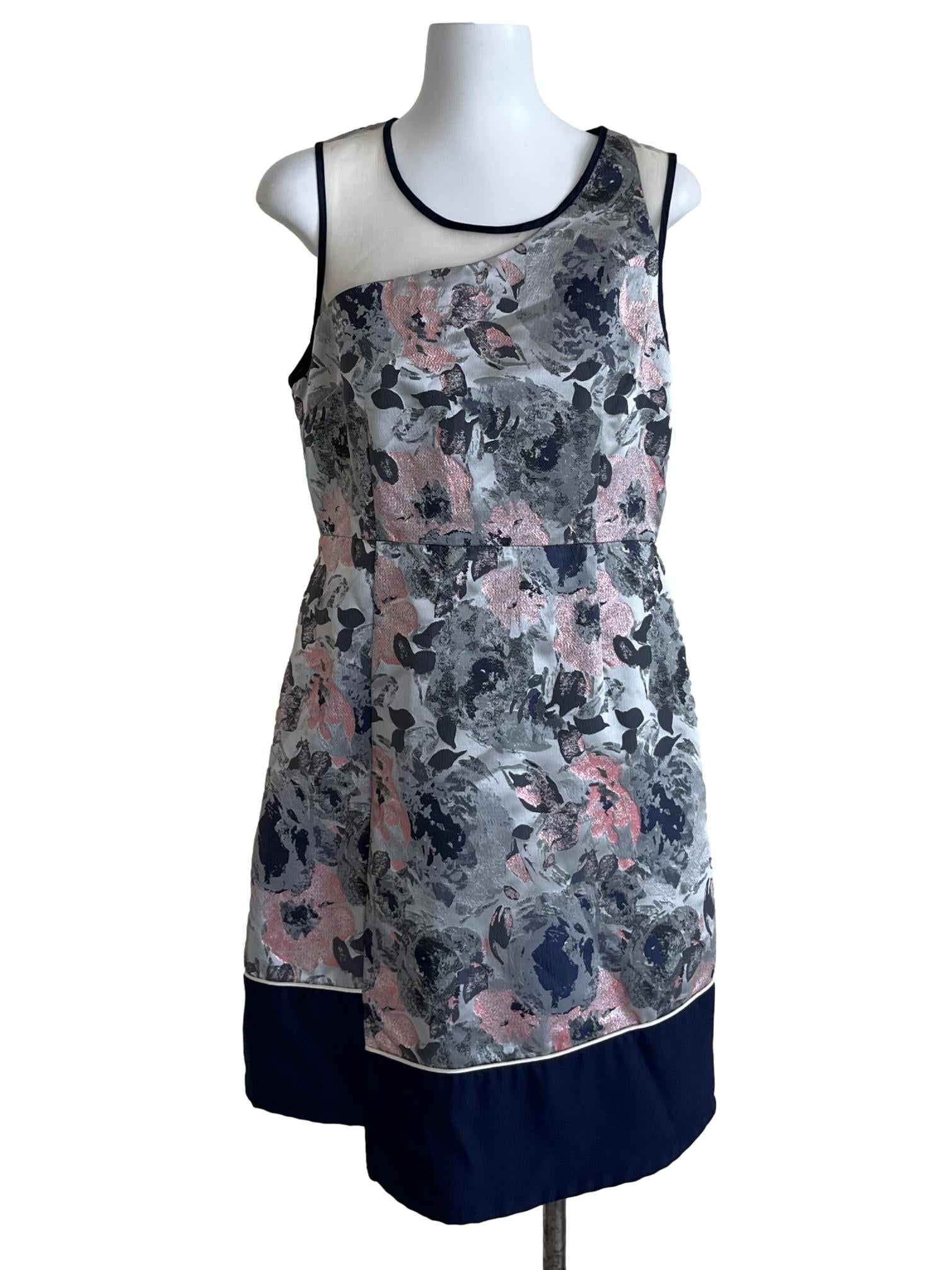 Grey Floral Pattern A-Line Dress