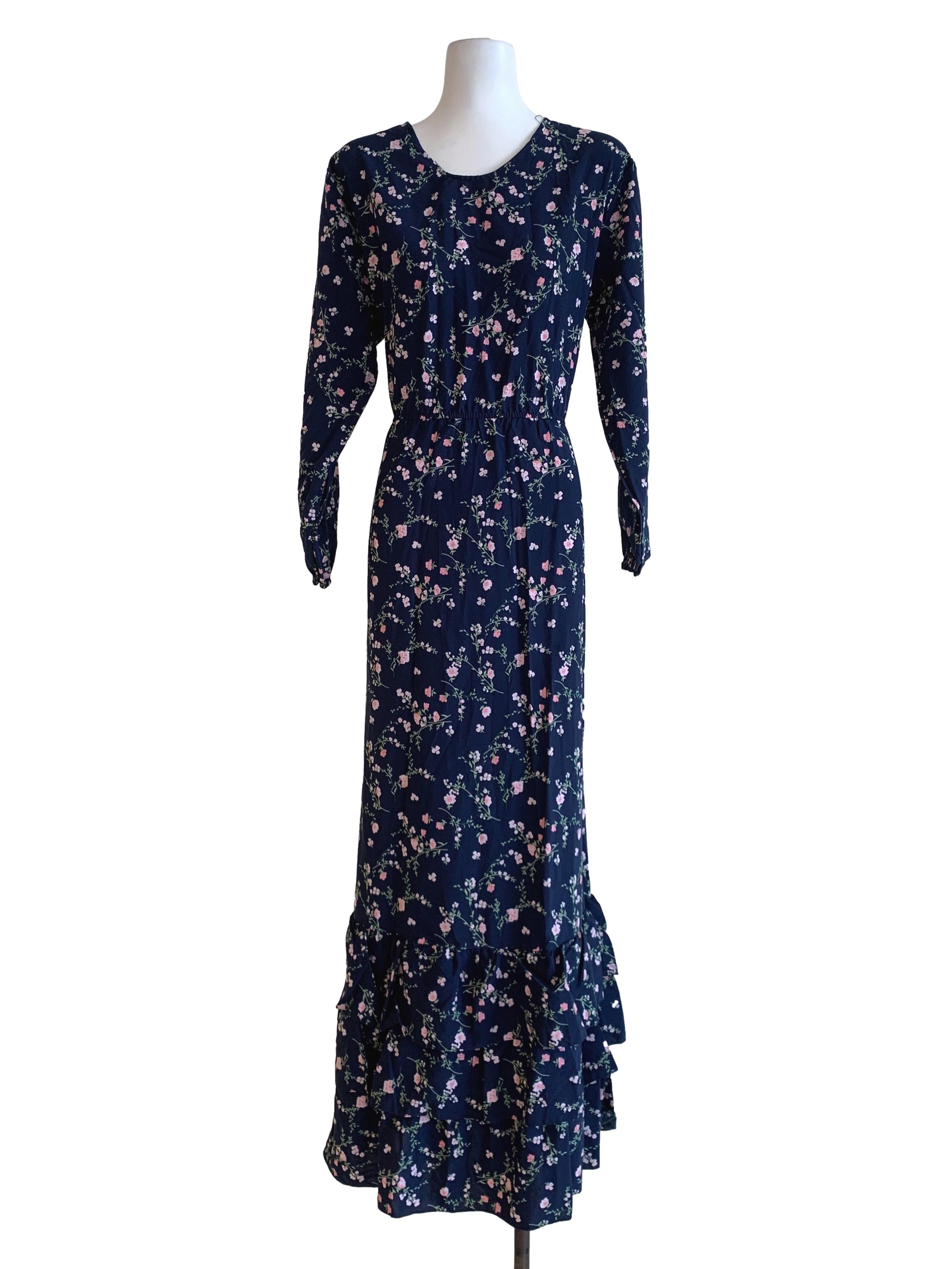 Navy Floral Empire Dress