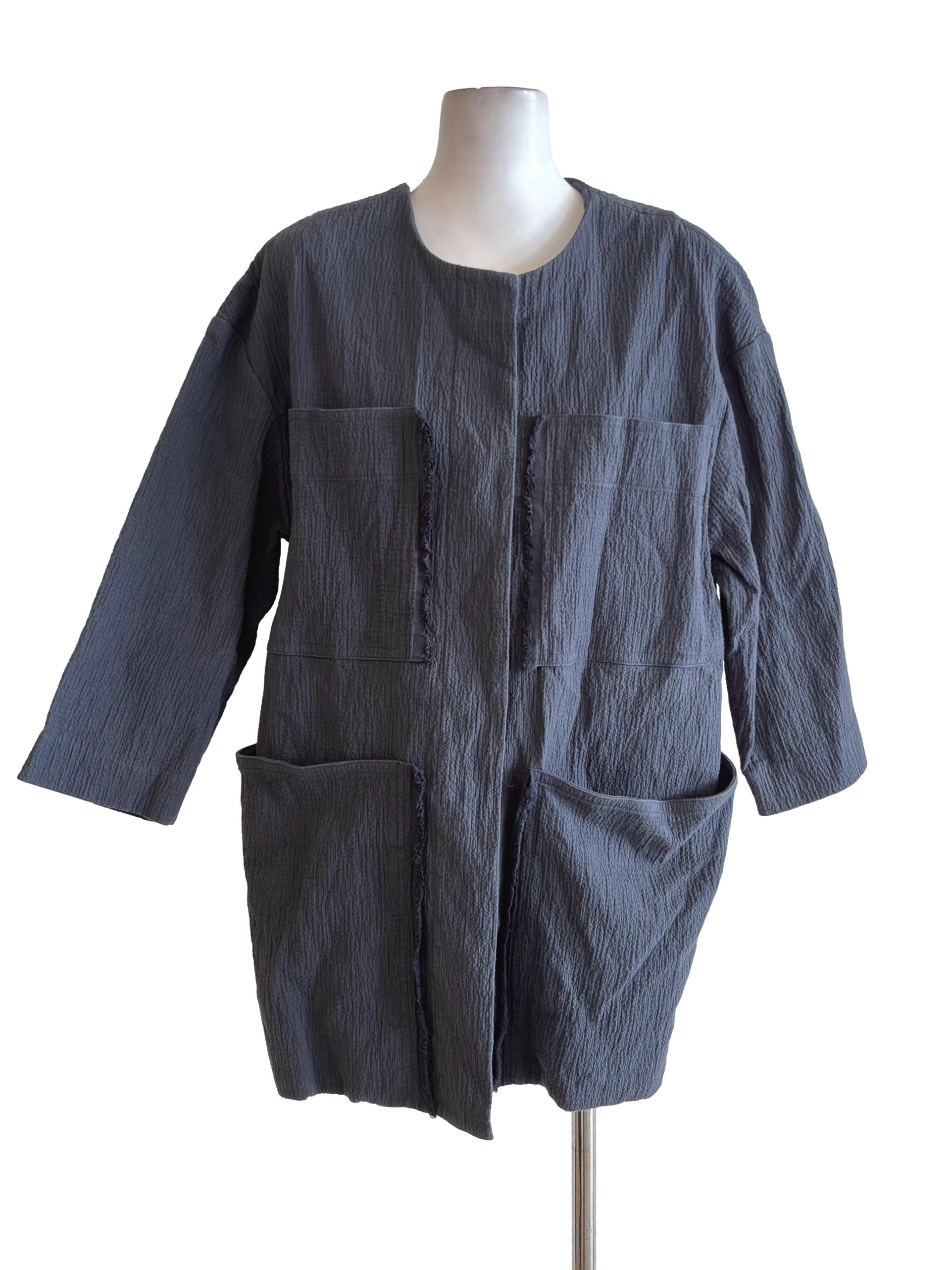 Slate Grey Pocket Detail Long Jacket