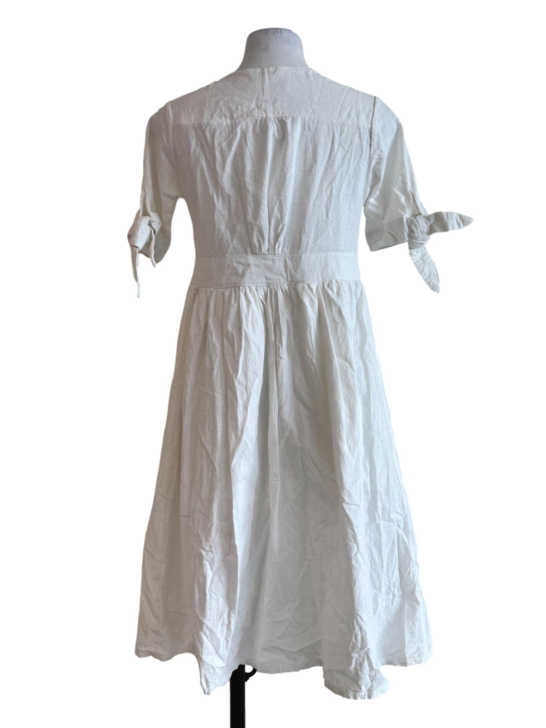 Cotton White V Neck Dress