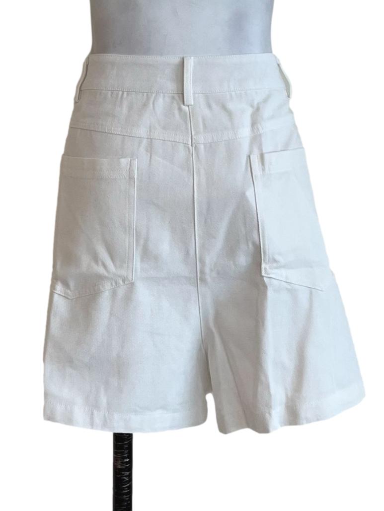 White Isaac Hook Front Cotton Shorts