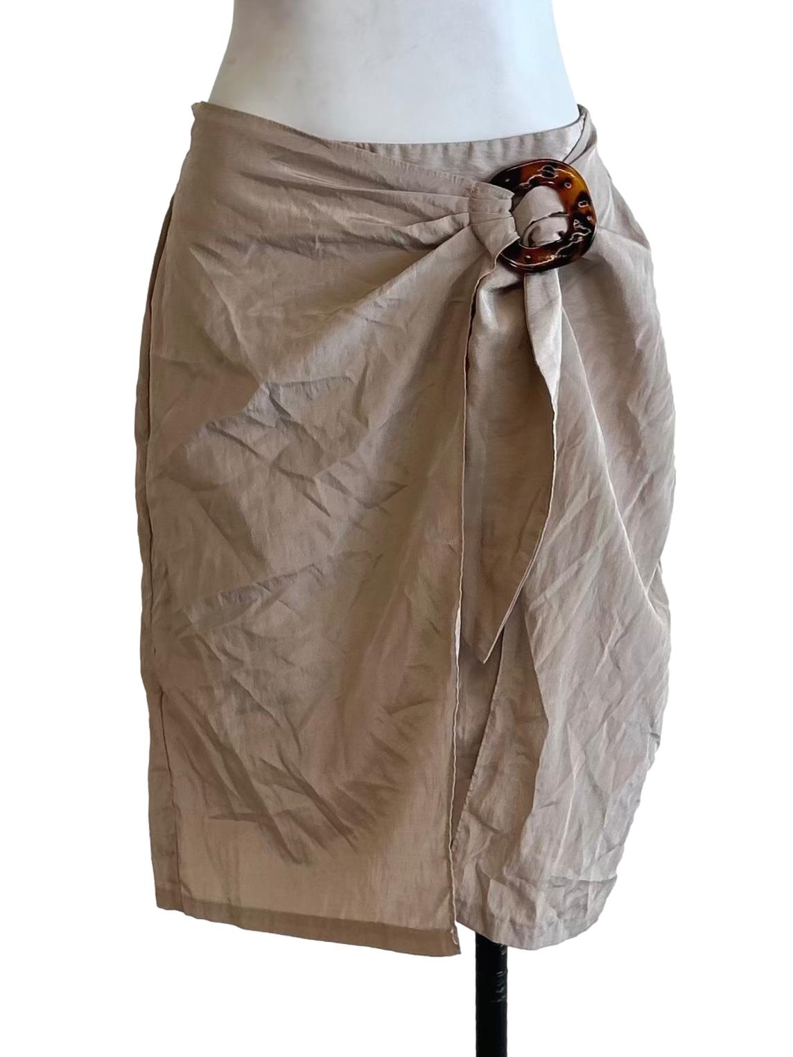 Beige Ring Detail Wrap Skirt