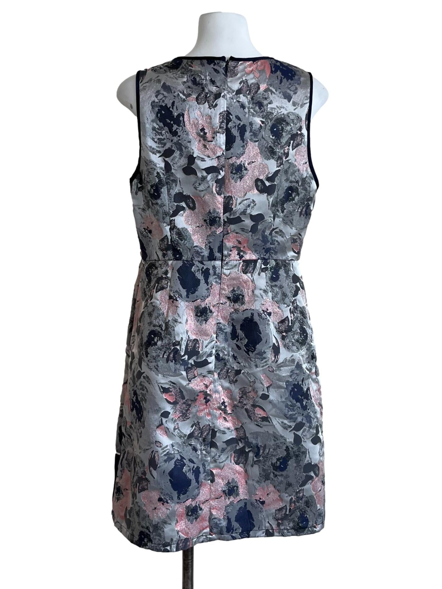 Grey Floral Pattern A-Line Dress