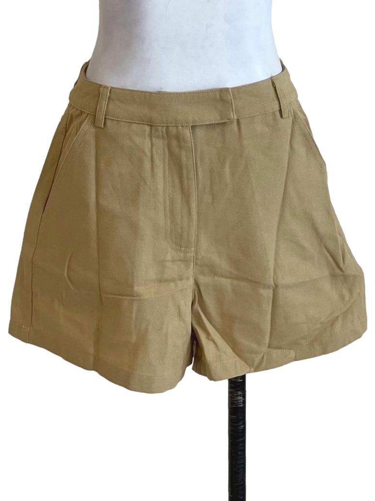 Beige Isaac Hook Front Cotton Shorts