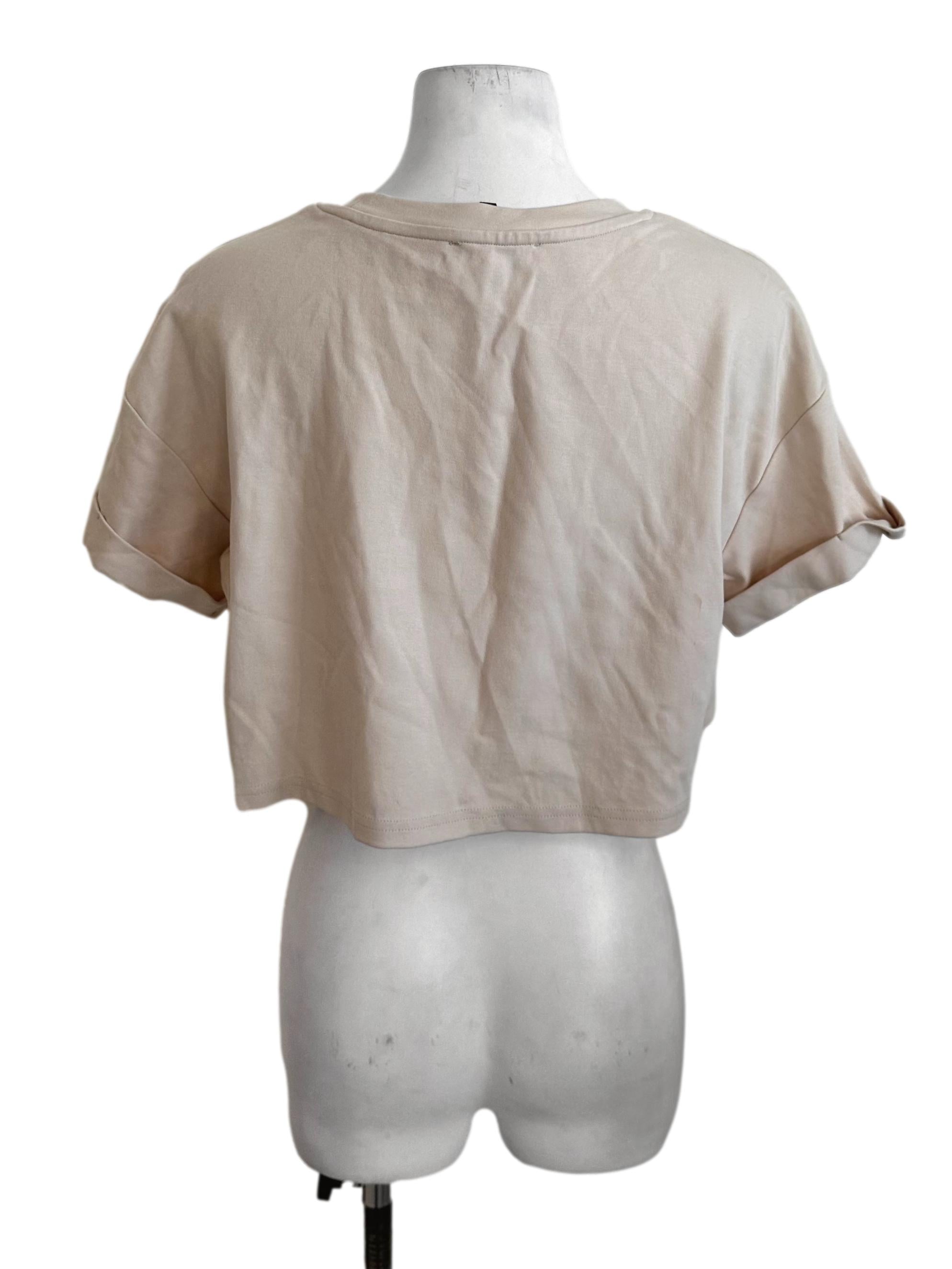 Sand Beige Round Neck Crop Tee Top