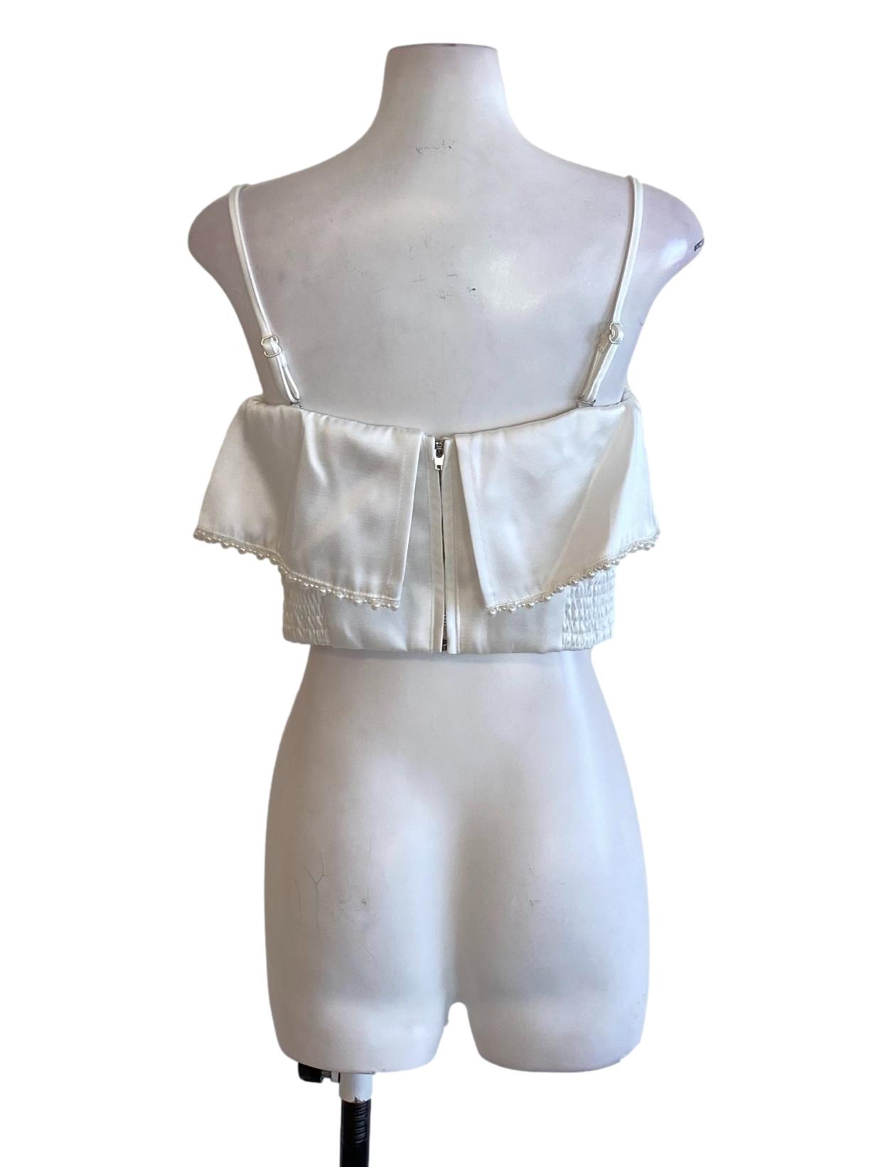 Pure White Spaghetti Strap Cape Beaded Cropped Top