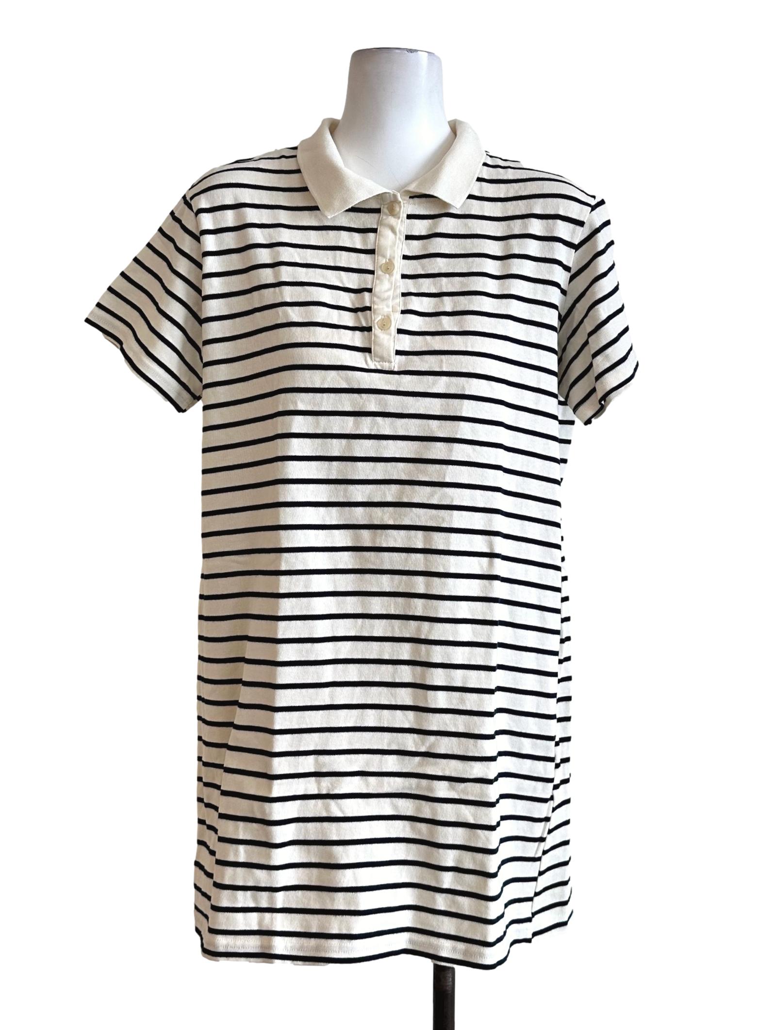 Cream White Stripes Collar Mini Dress