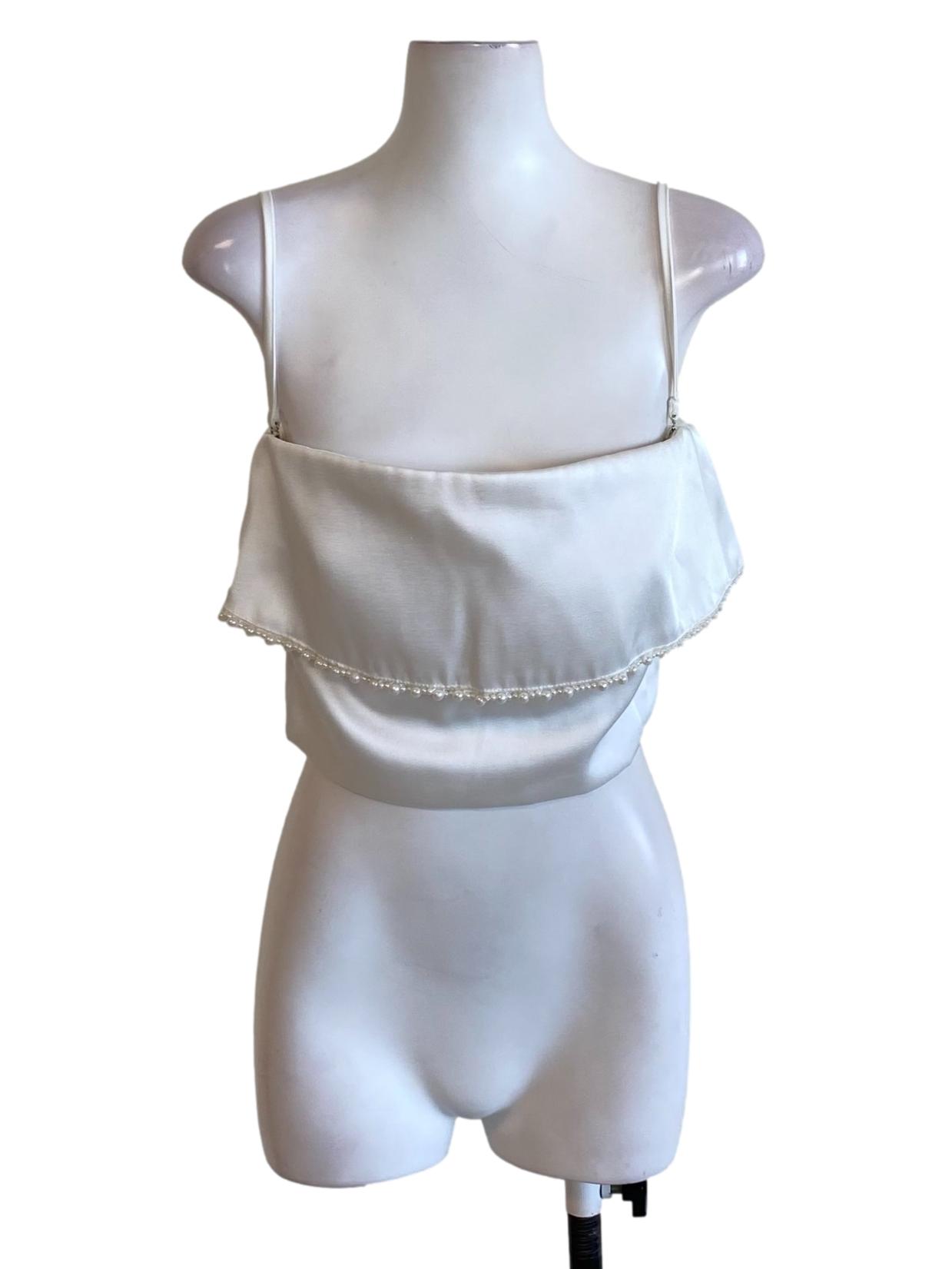 Pure White Spaghetti Strap Cape Beaded Cropped Top