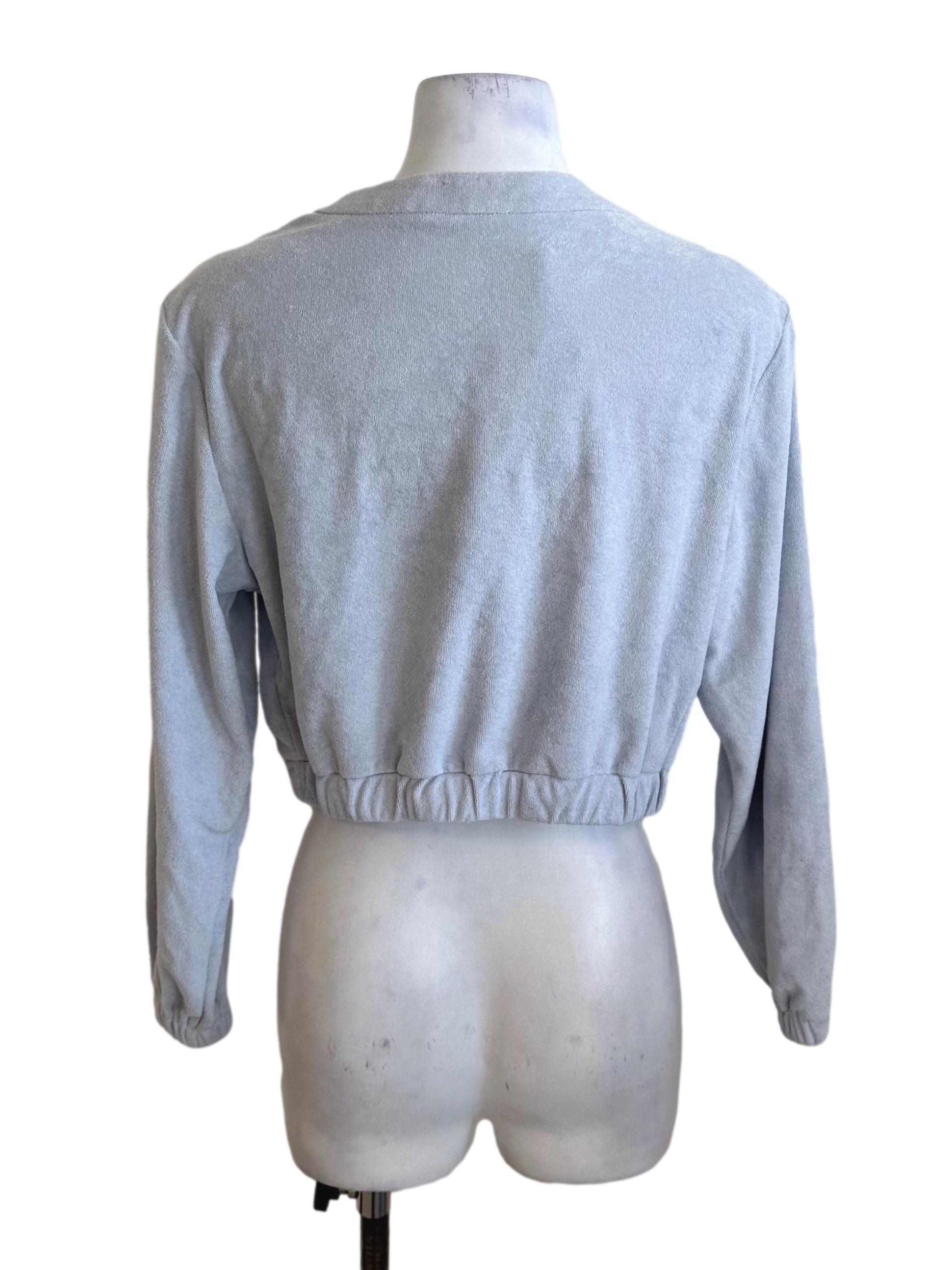 Light Blue V Neck Graphic Button Cardigan