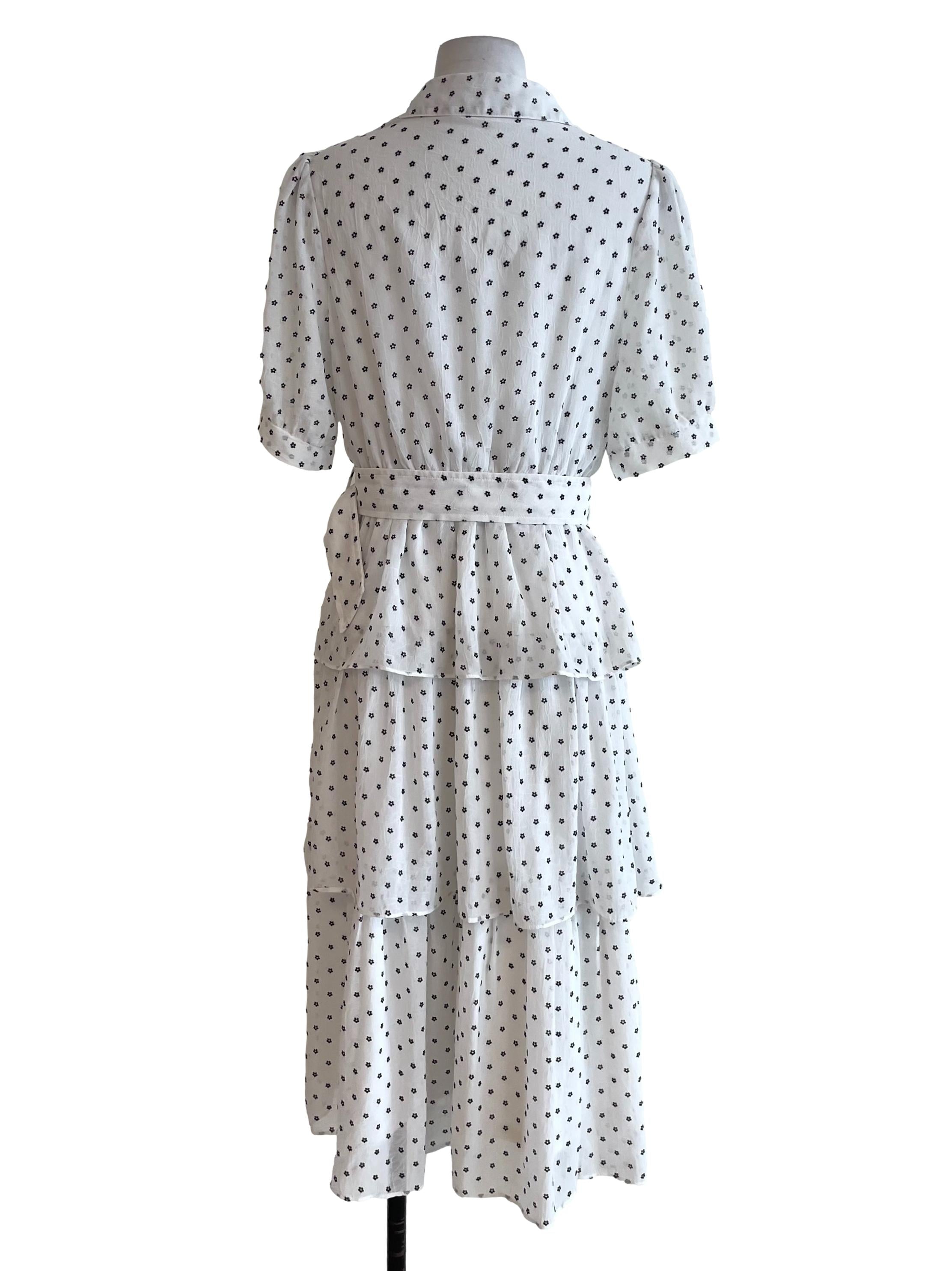 White Floral Chiffon Shirt Dress