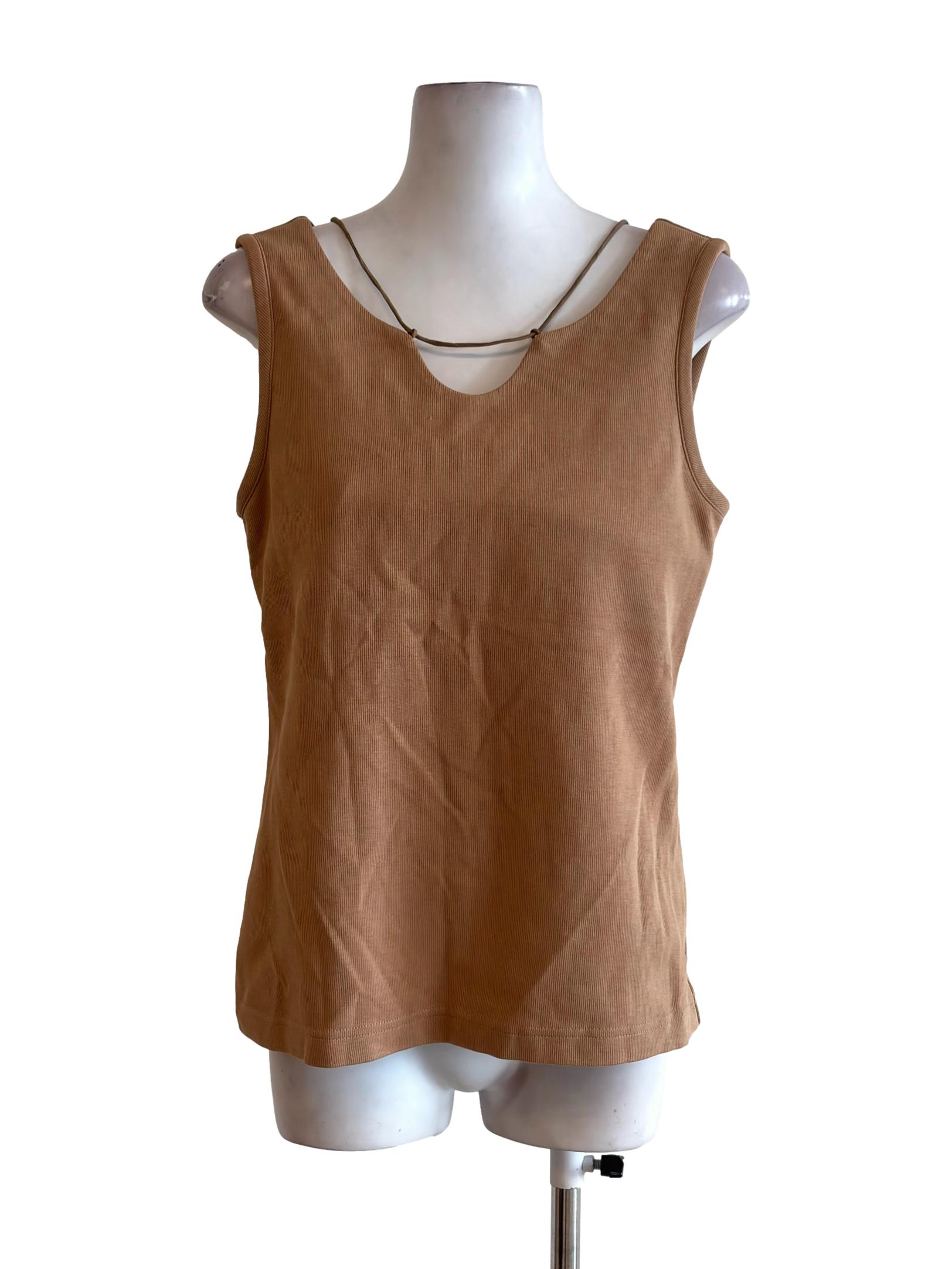 Peanut Brown Tie Detail Sleeveless Top
