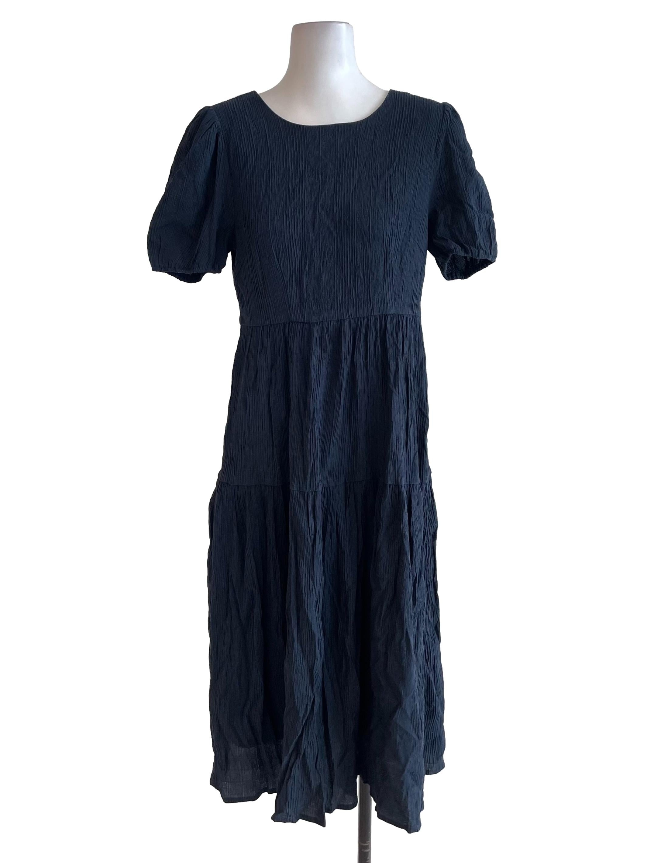 Dark Navy Textured Tiered Dress