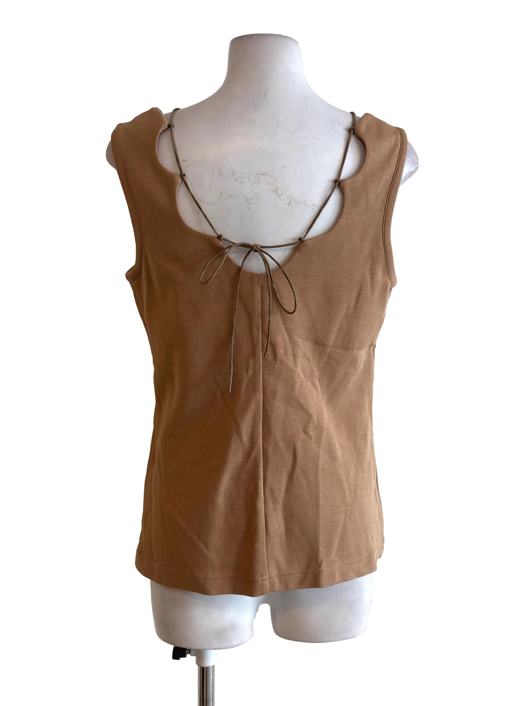 Peanut Brown Tie Detail Sleeveless Top