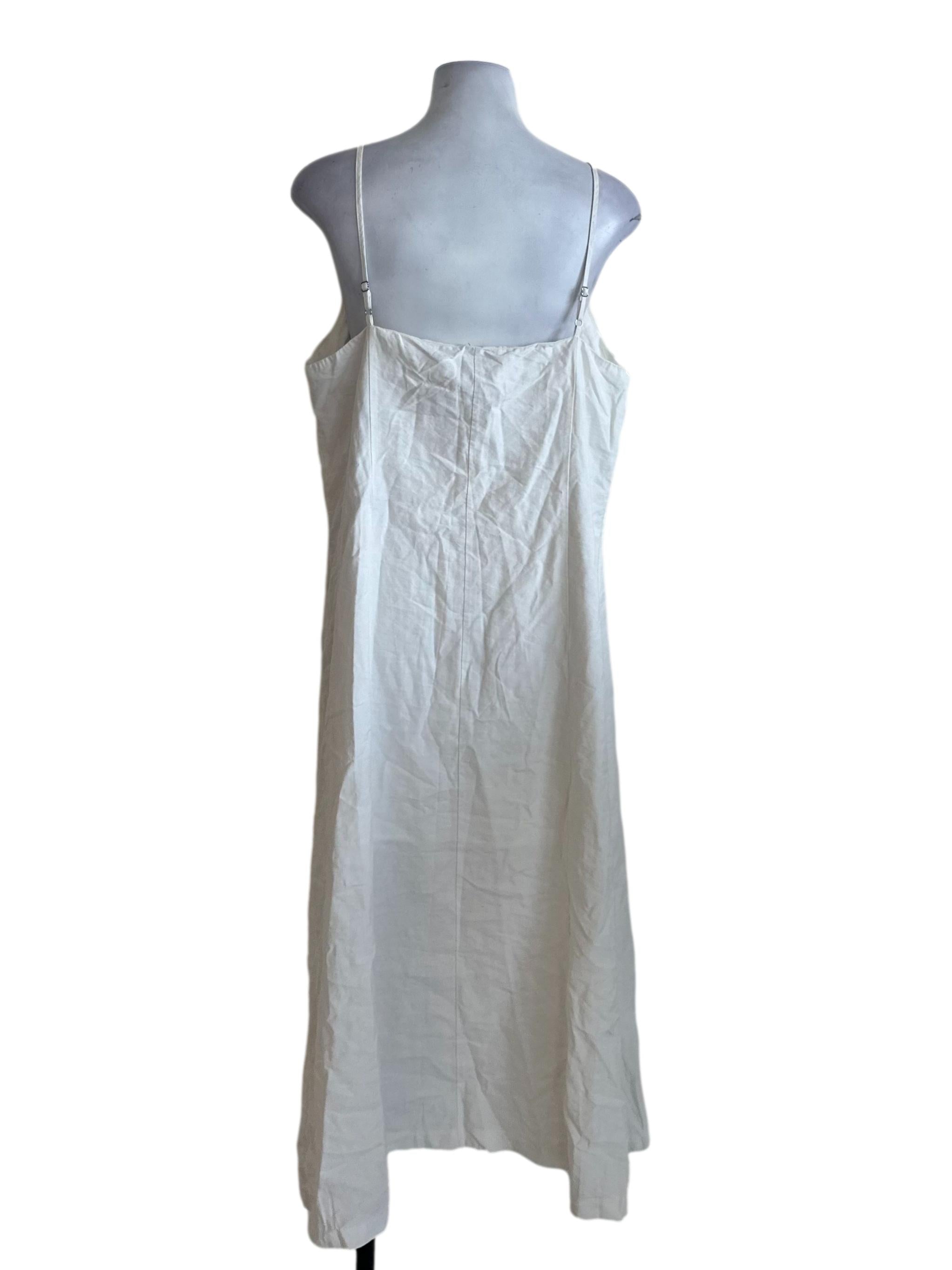 Ivory White V Neck Spaghetti Strap Button Dress