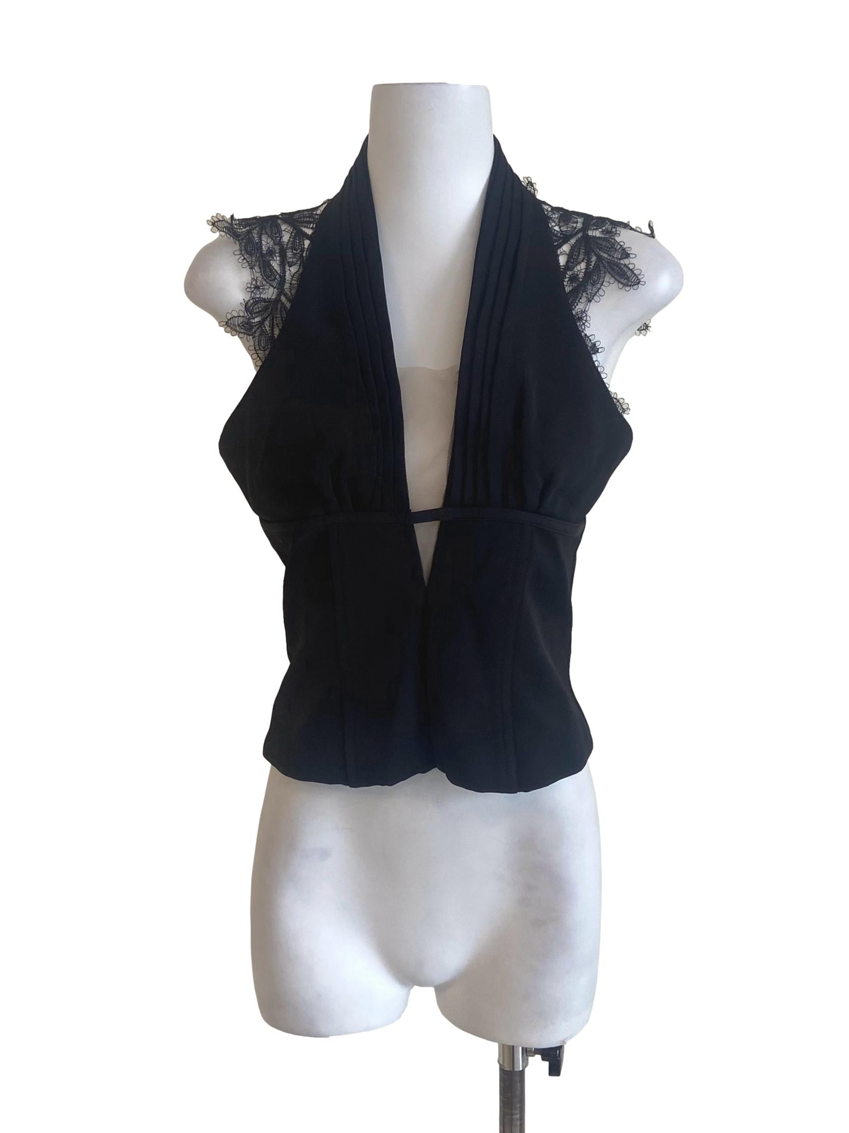 Black Sleeveless Lace Halter Neck Top