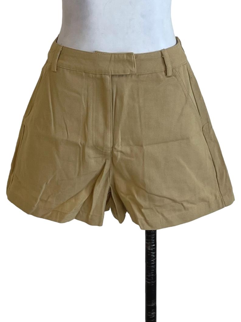 Beige Isaac Hook Front Cotton Shorts