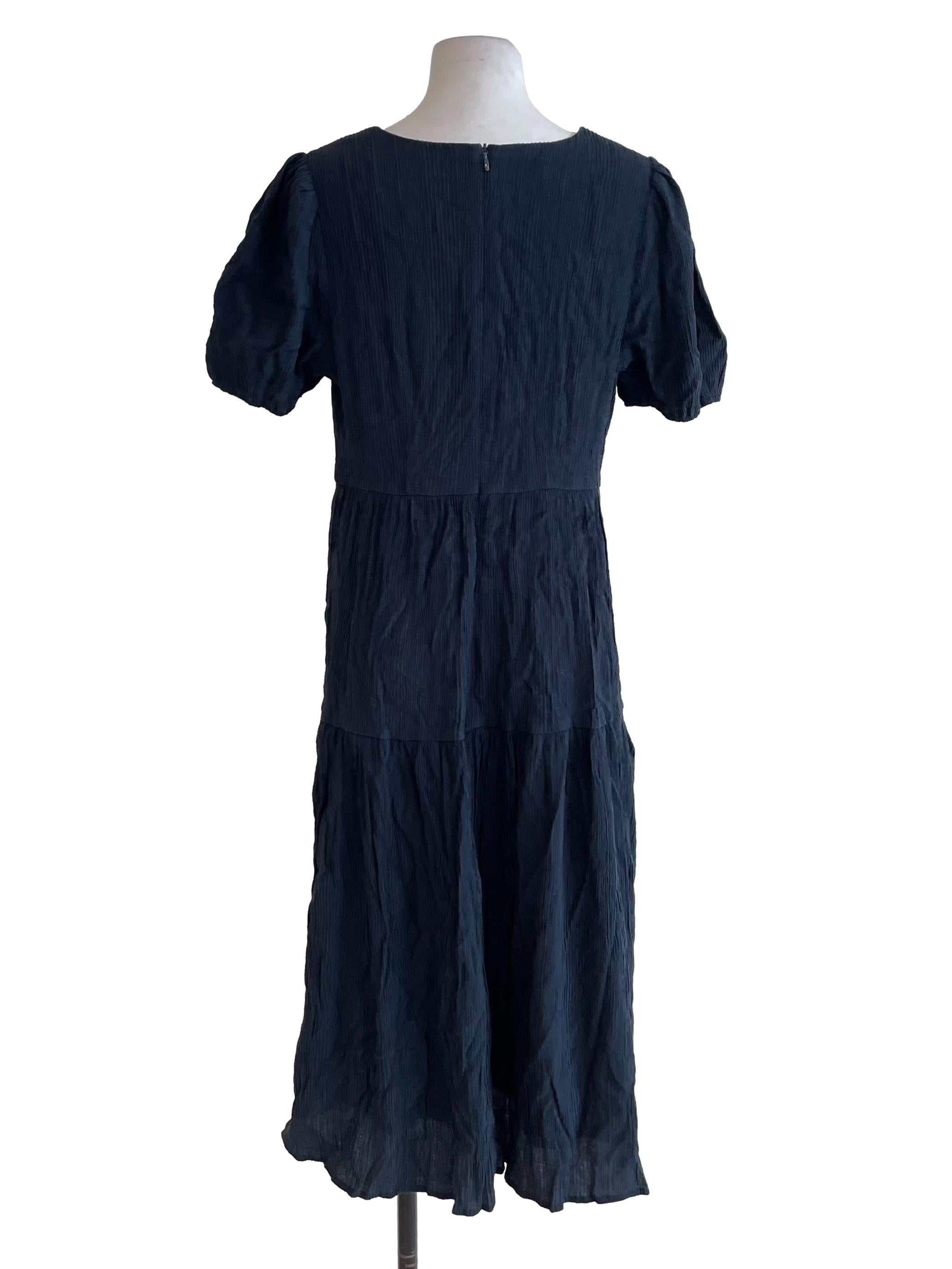 Dark Navy Textured Tiered Dress