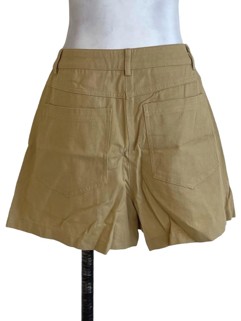 Beige Isaac Hook Front Cotton Shorts