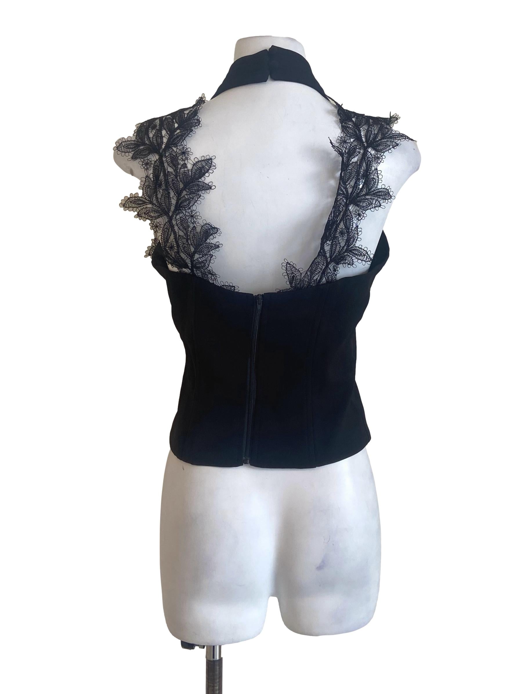 Black Sleeveless Lace Halter Neck Top