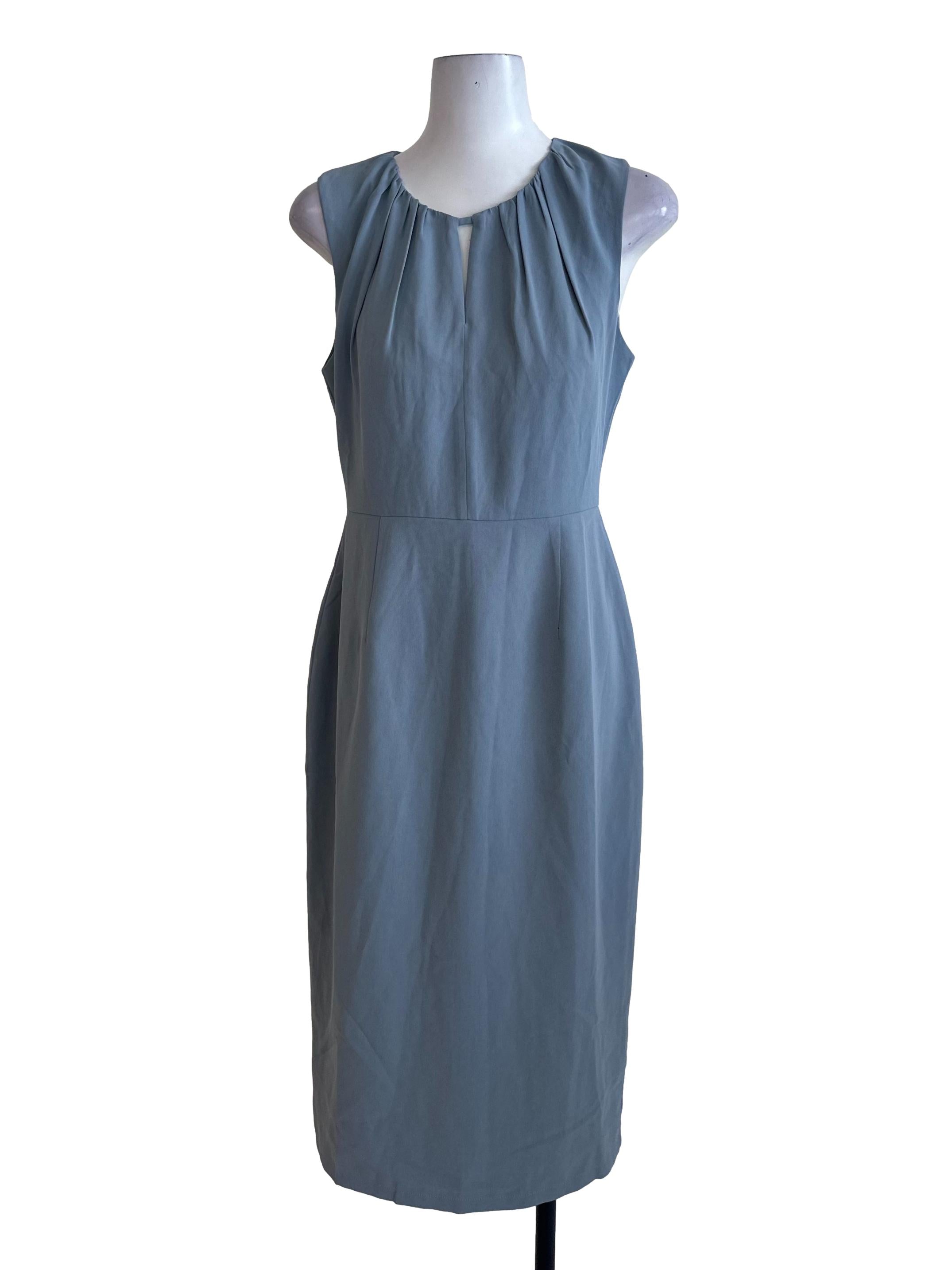 Dusty Blue Plain Sheath Dress