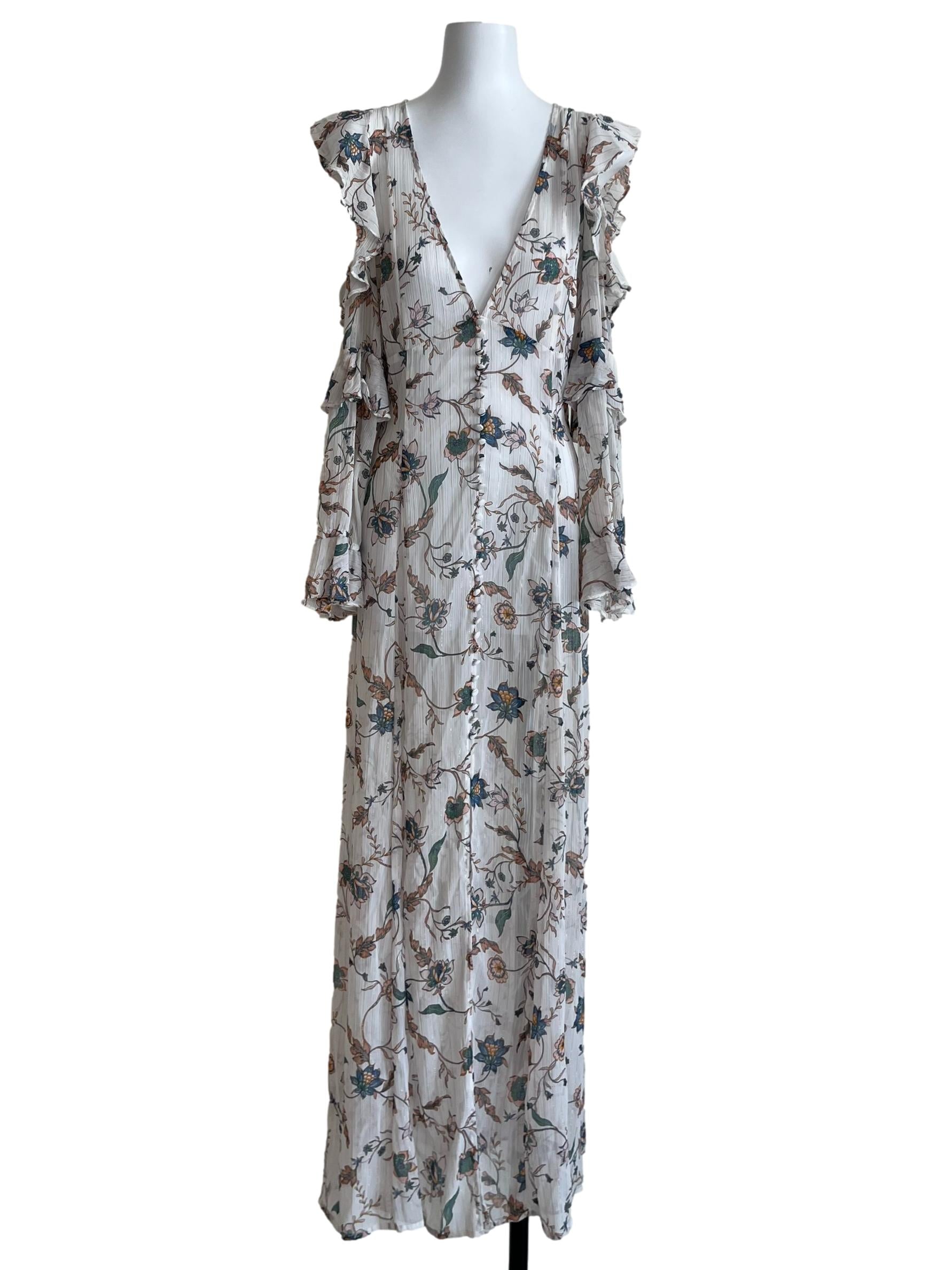 White Floral Ruffle Sleeve Dress