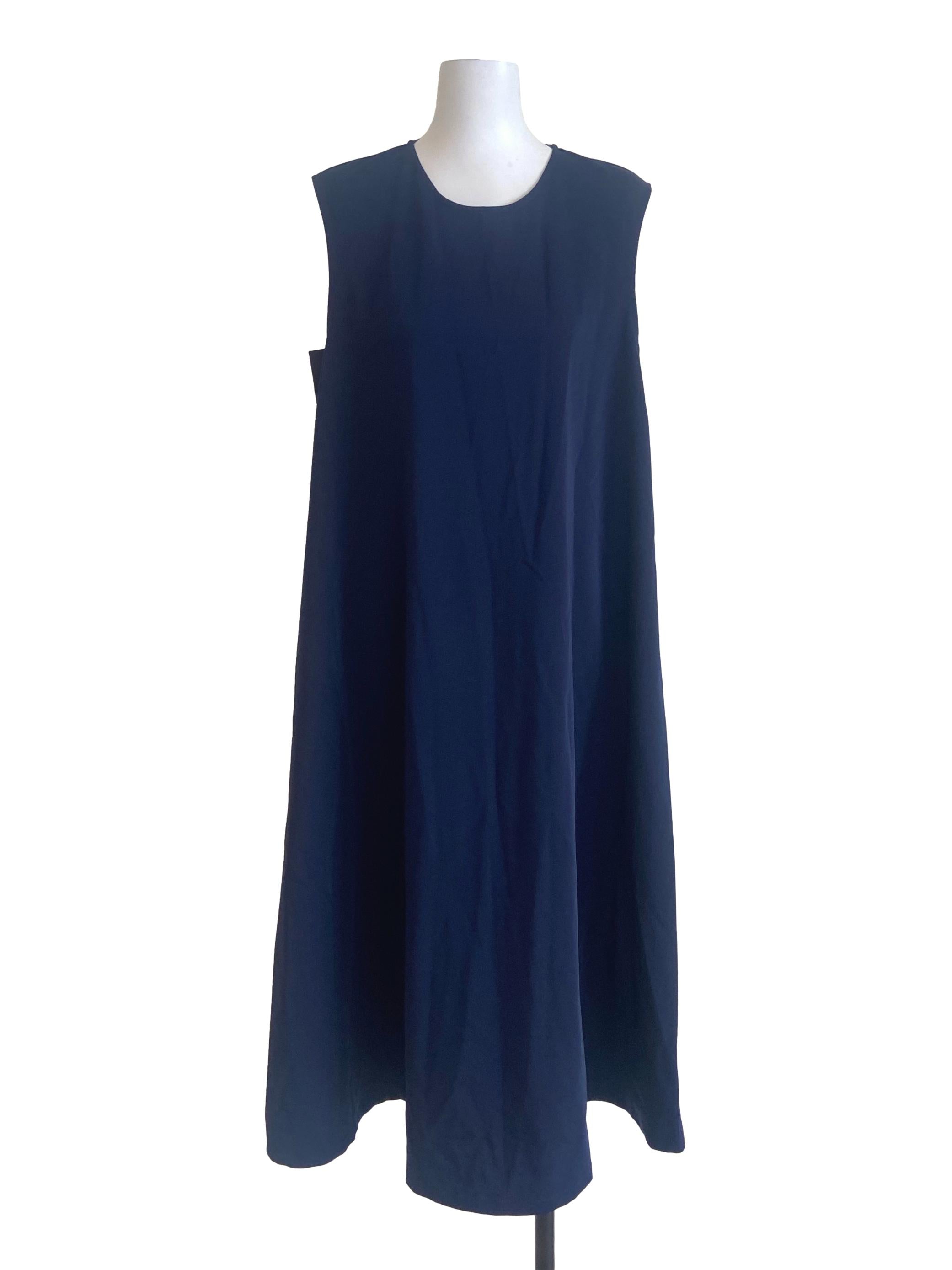 Navy Blue Sleeveless Twill A-Line Dress LB