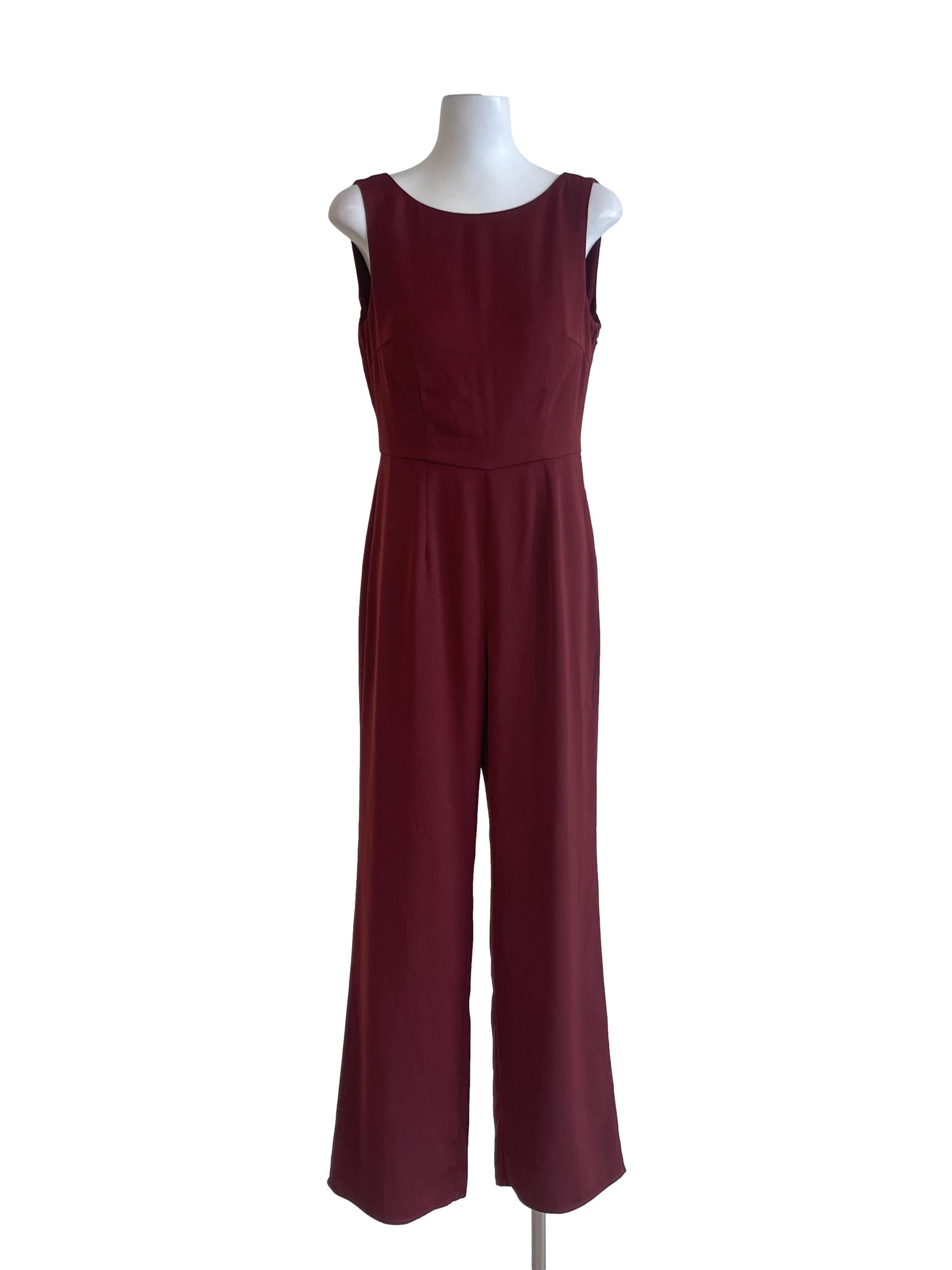 Currant Red Wide U Neck Jumpsuit LB