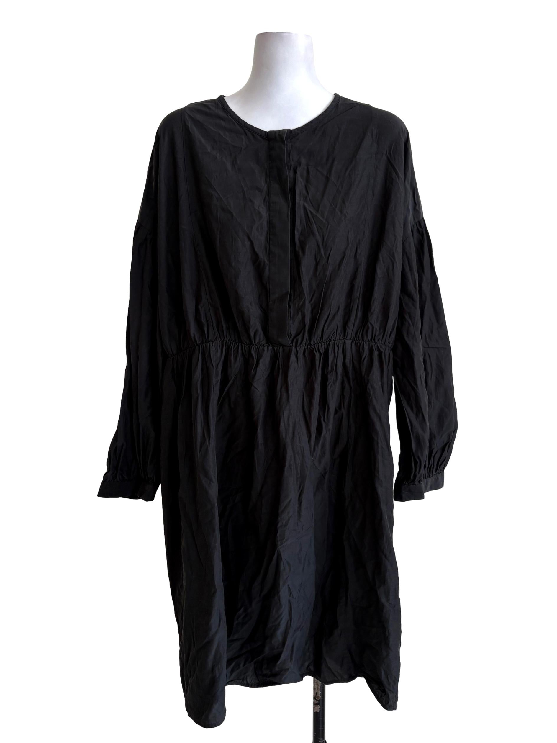 Black Buttoned A-Line Dress