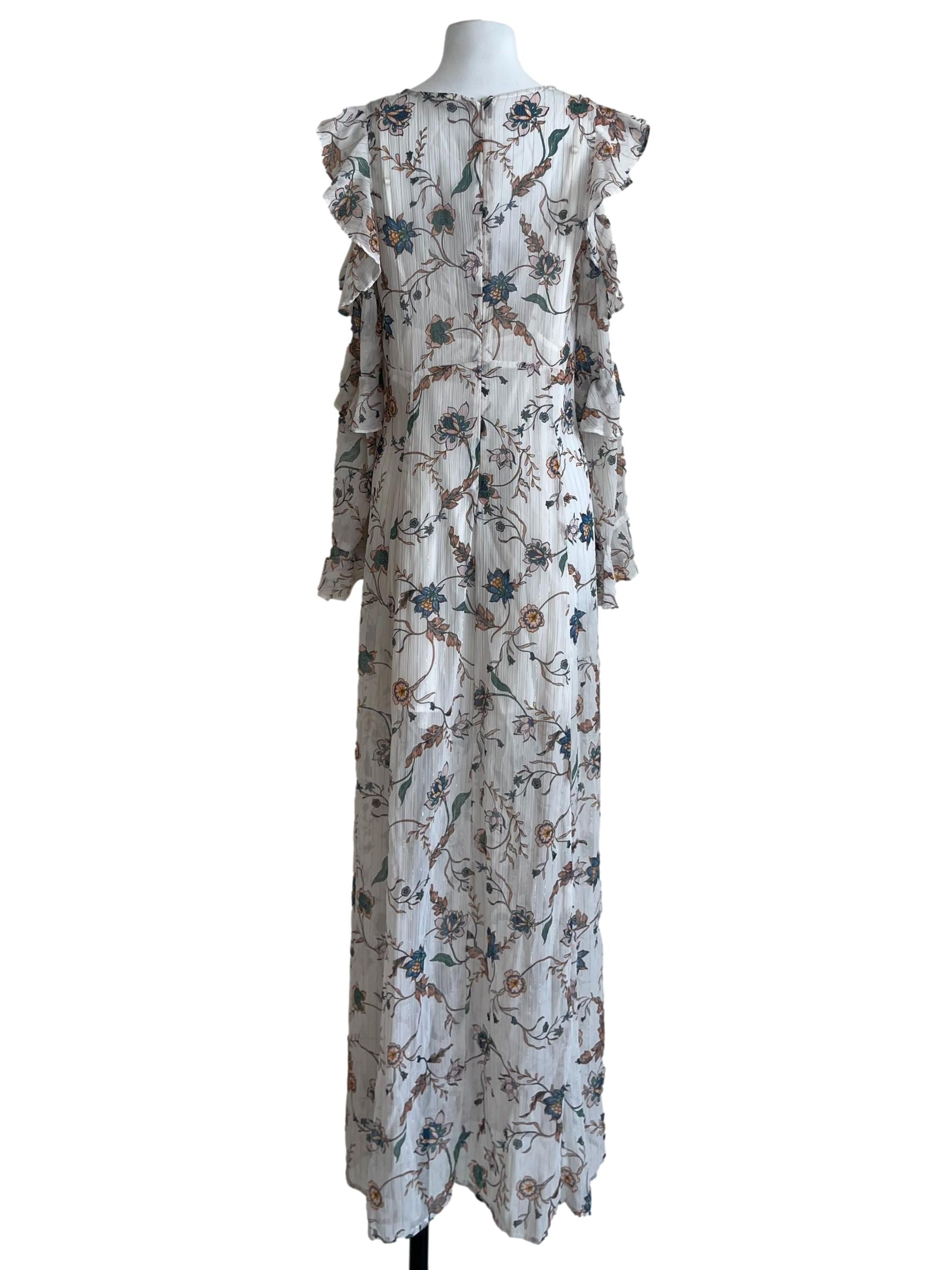 White Floral Ruffle Sleeve Dress