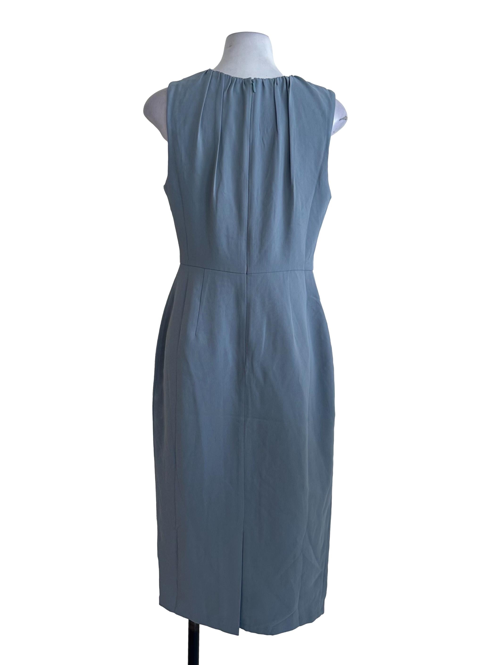 Dusty Blue Plain Sheath Dress