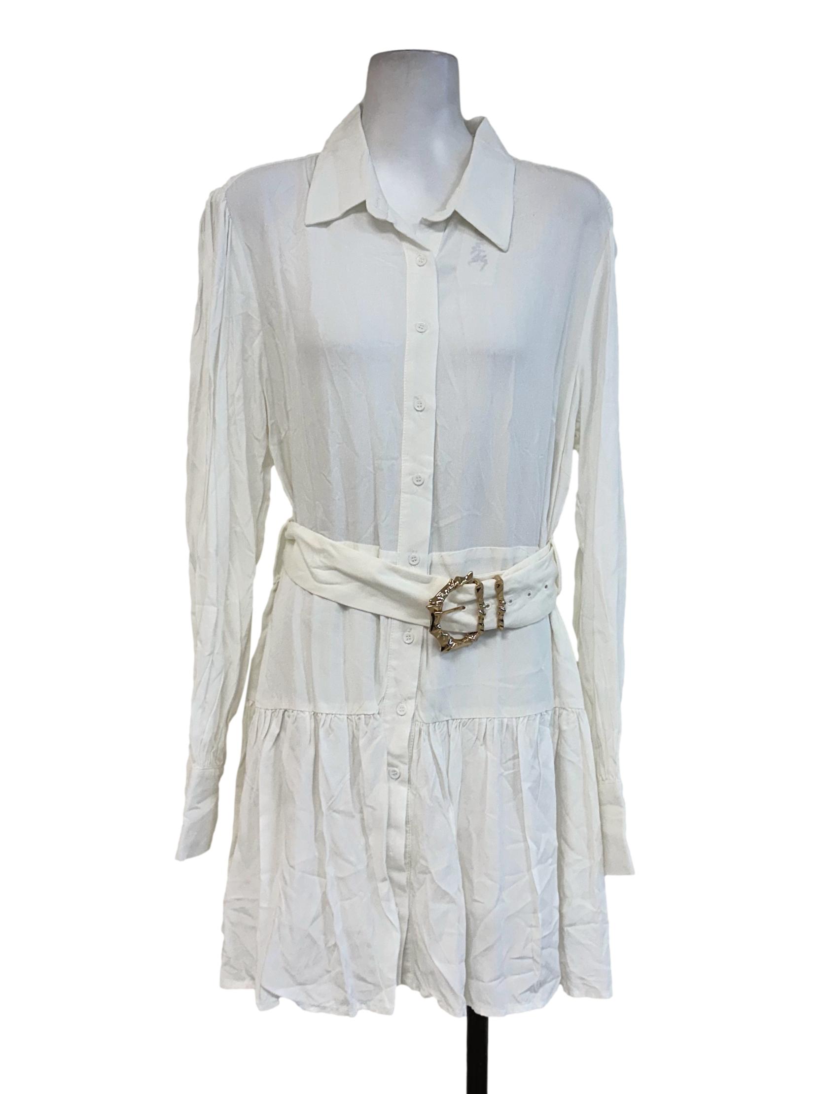 White Plain Belt Dress