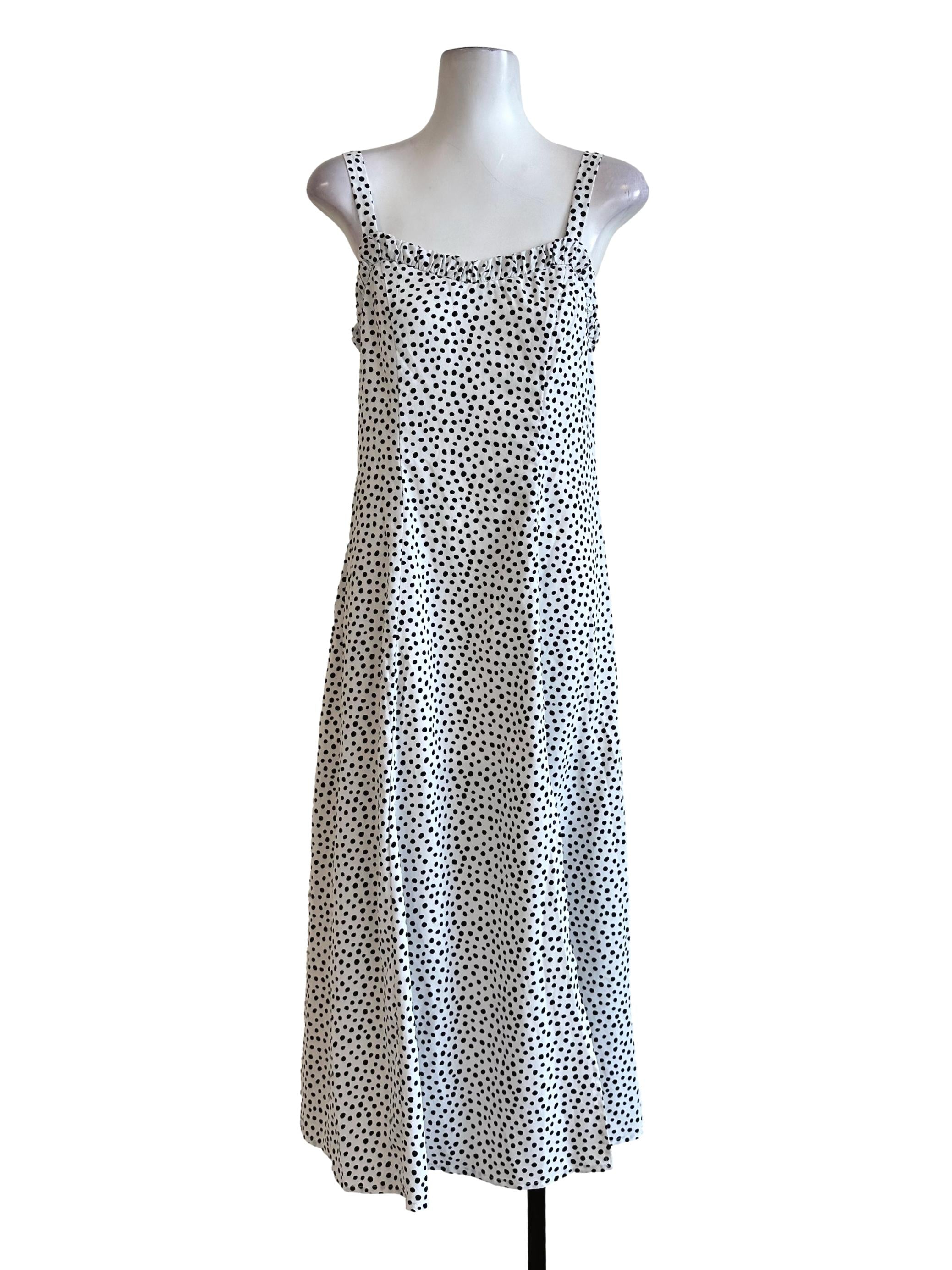 White Polka Dot Slit Dress TWL