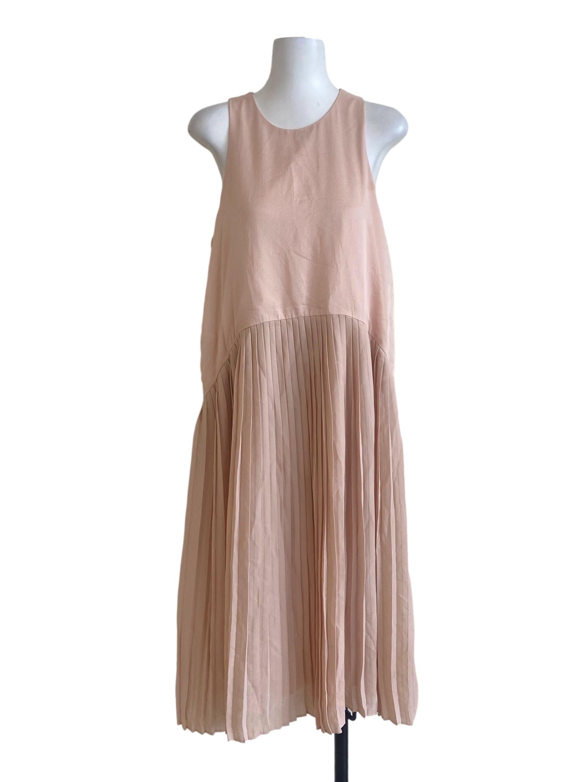 Salmon Pink Sleeveless Half Accordion Dress