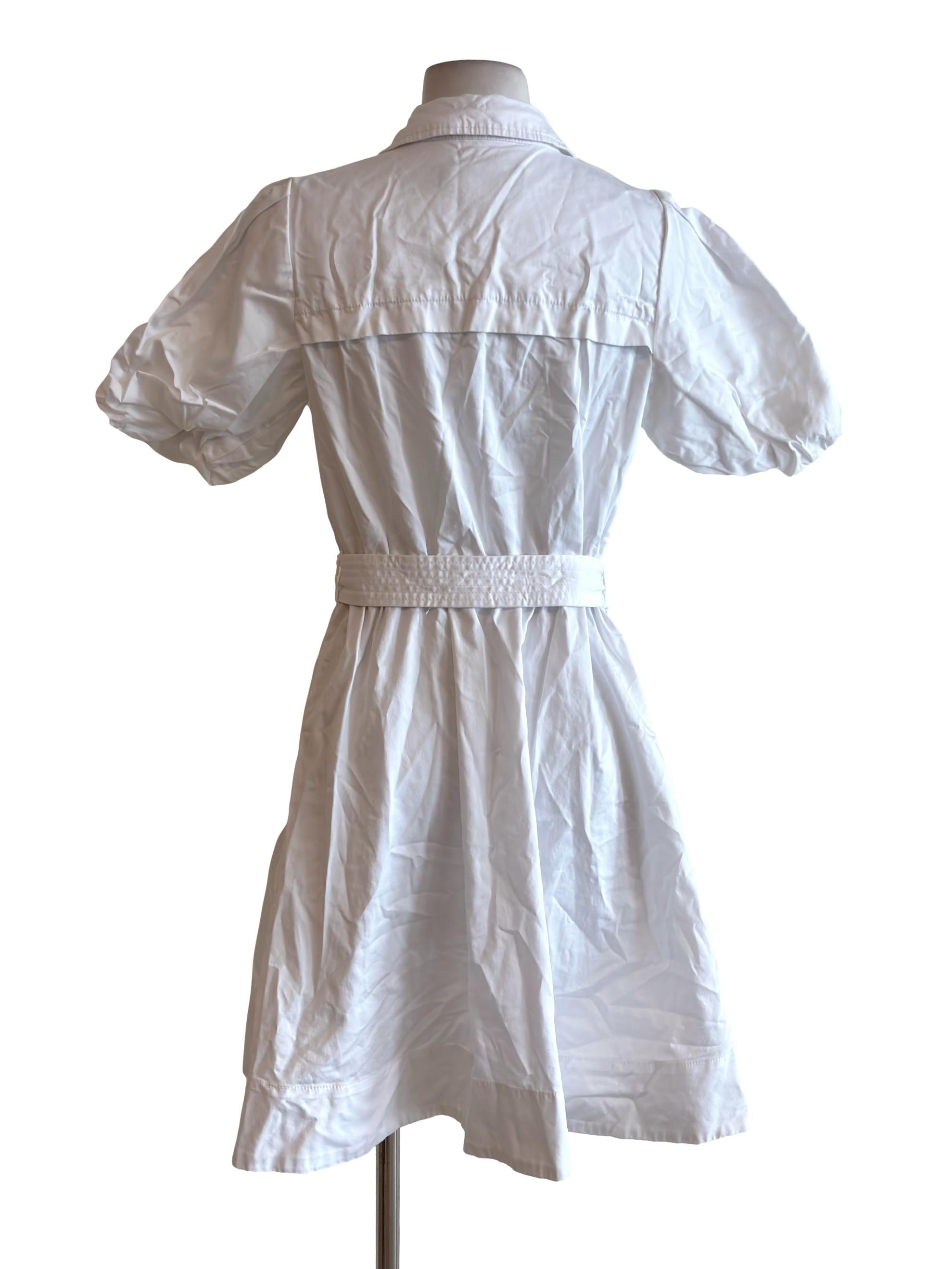 Daisy White Button Front Belted Dress