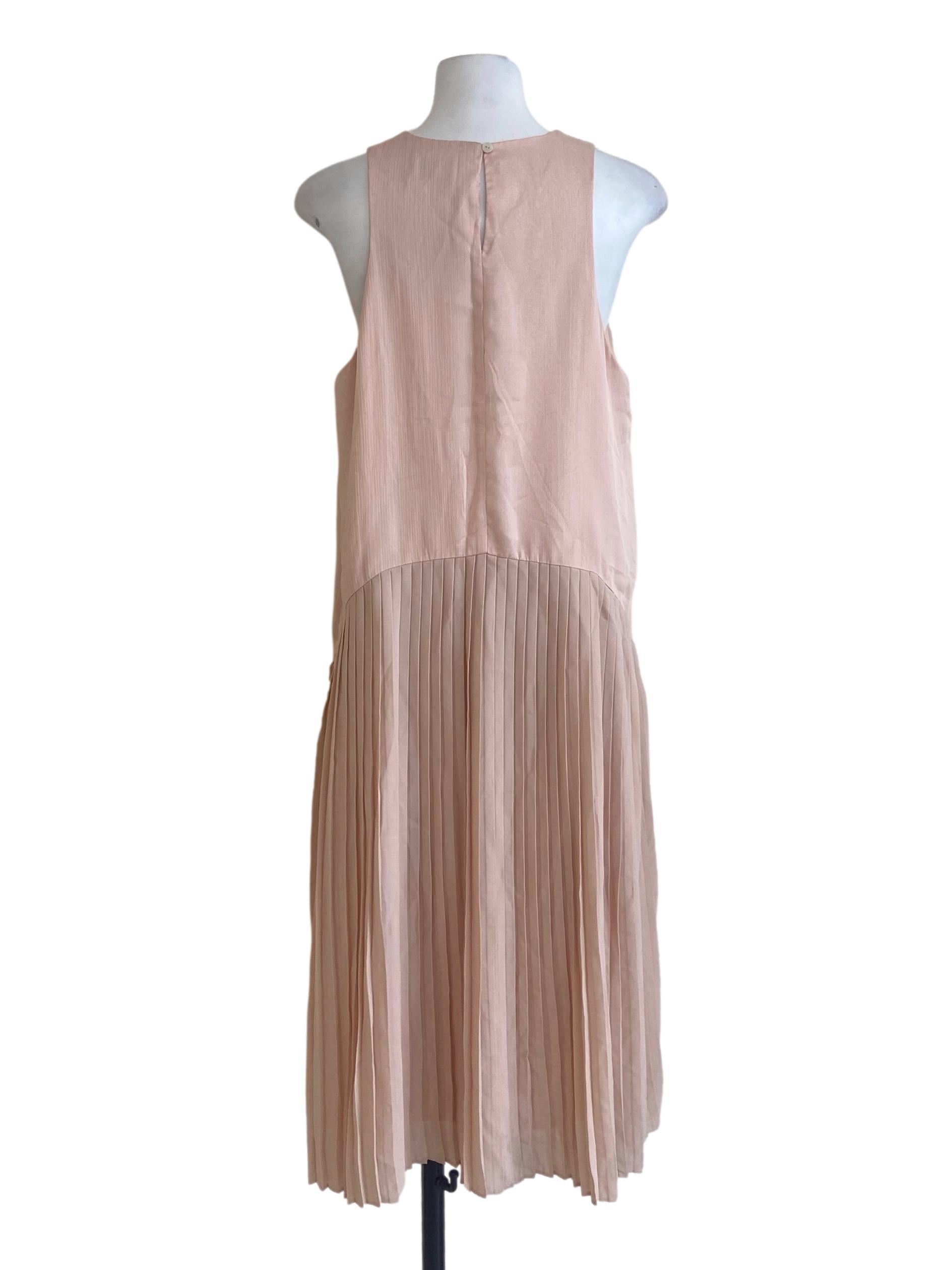 Salmon Pink Sleeveless Half Accordion Dress