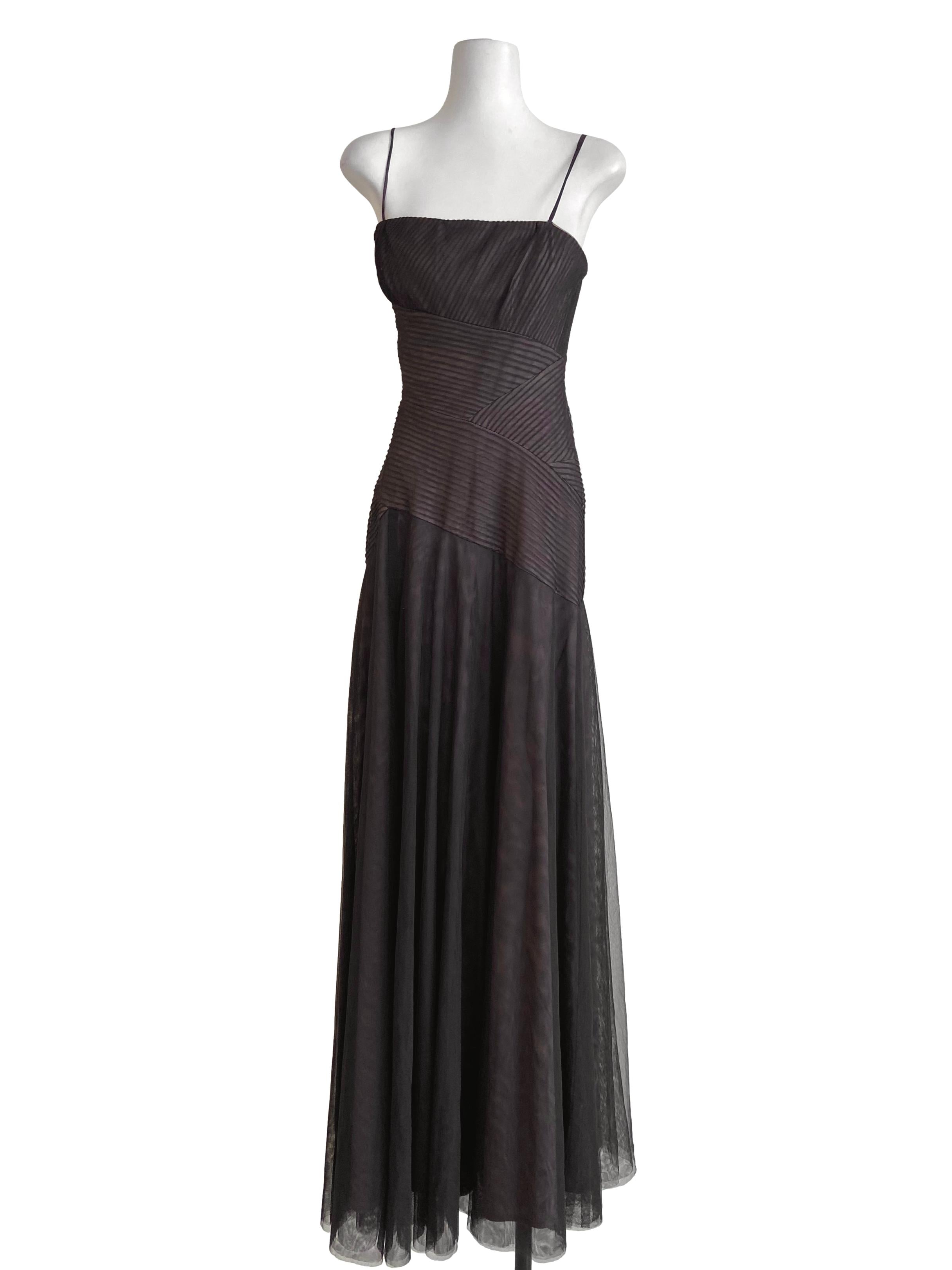 Coffee Brown Spaghetti Straps Slit Empire Net Dress