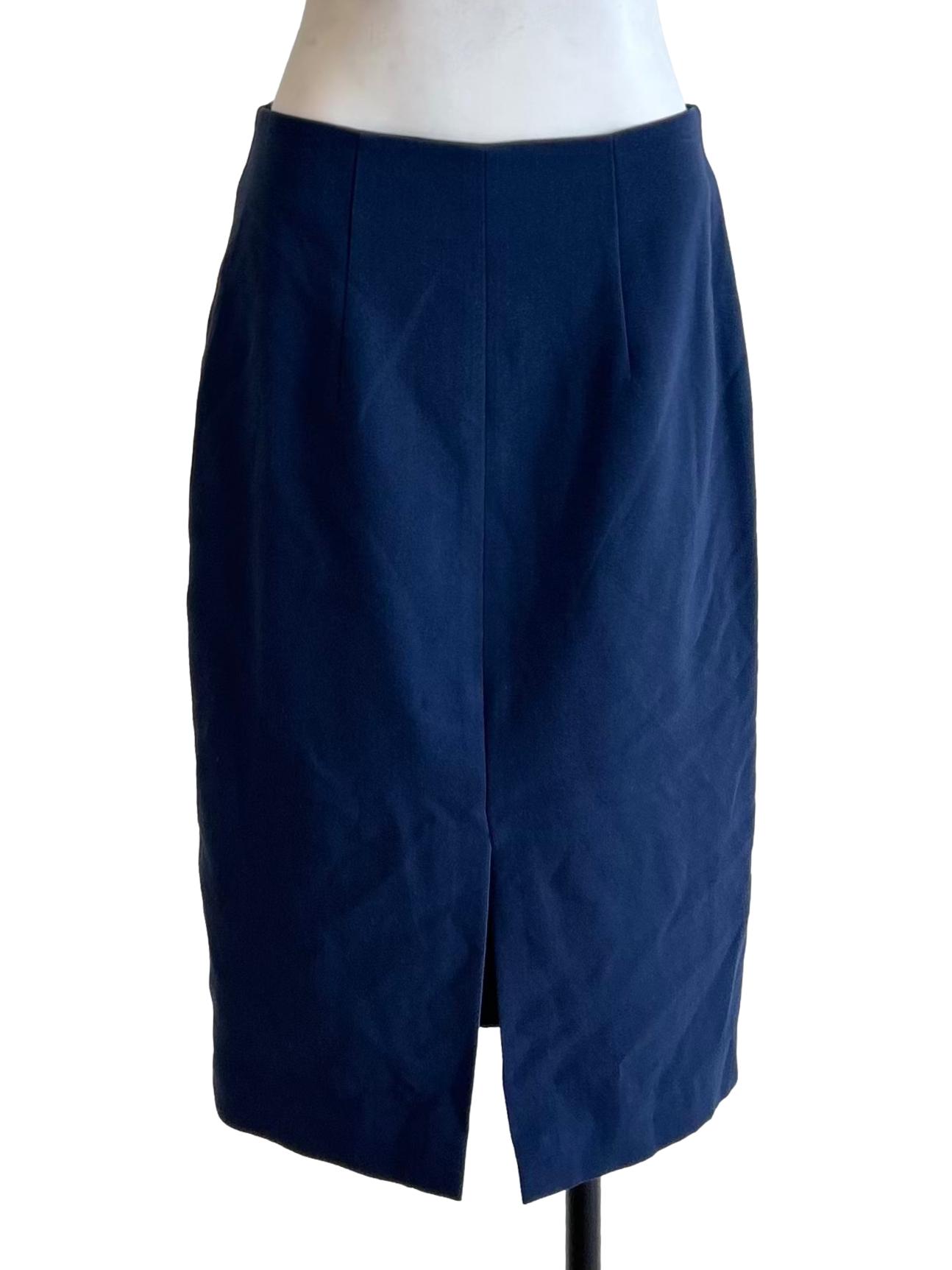 Navy Tailored Front Slit Skirt