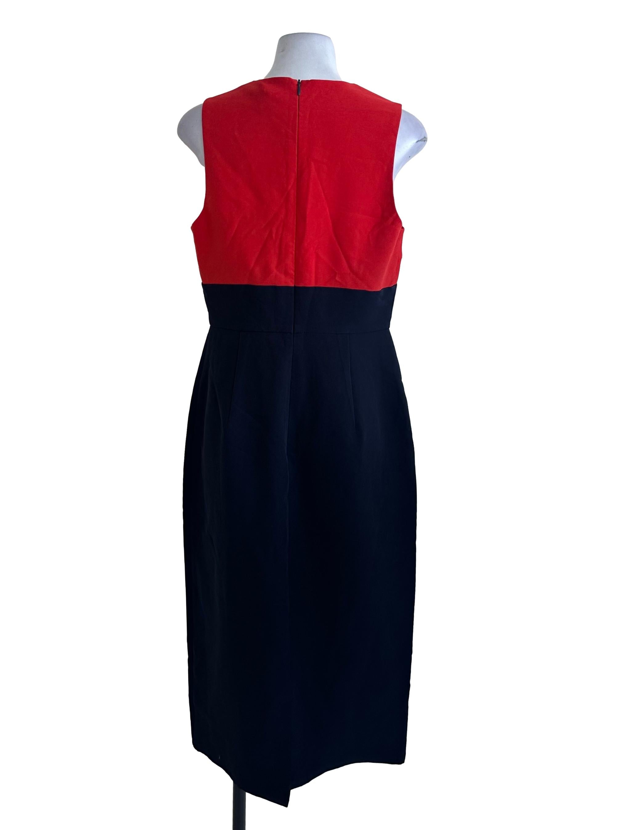 Orange Blue Round Neck Sheath Dress