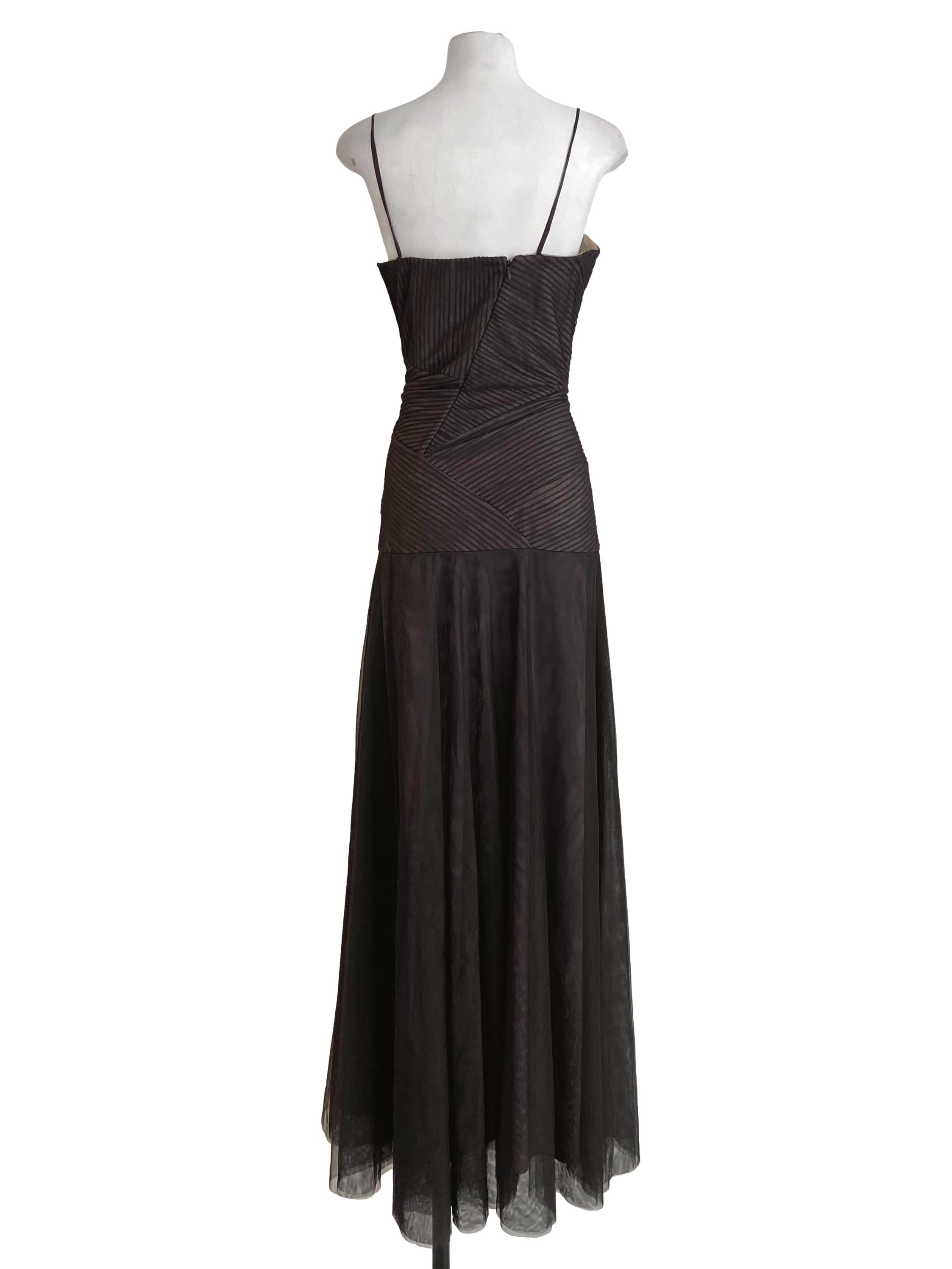 Coffee Brown Spaghetti Straps Slit Empire Net Dress