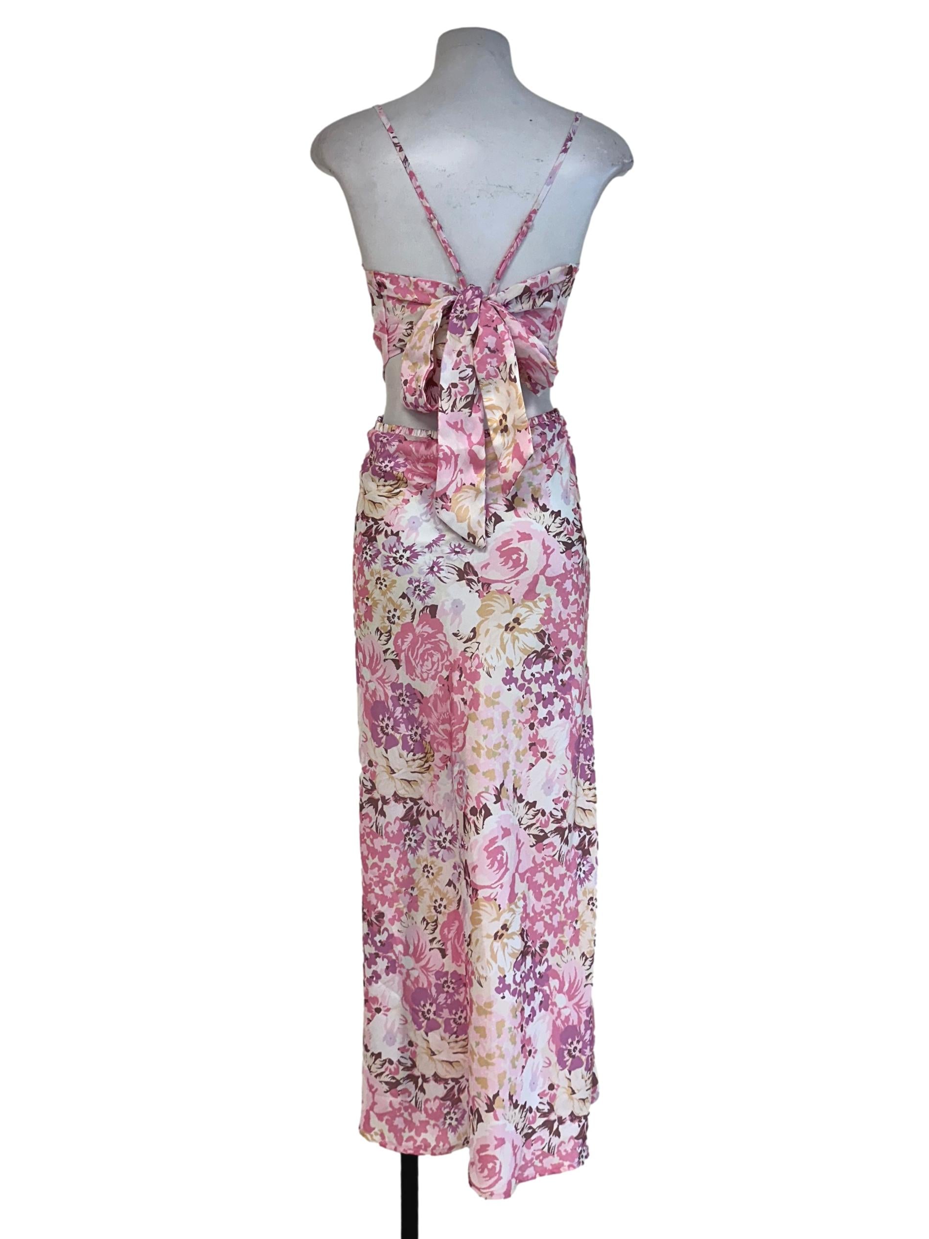 Pink Floral Pattern Slit Dress