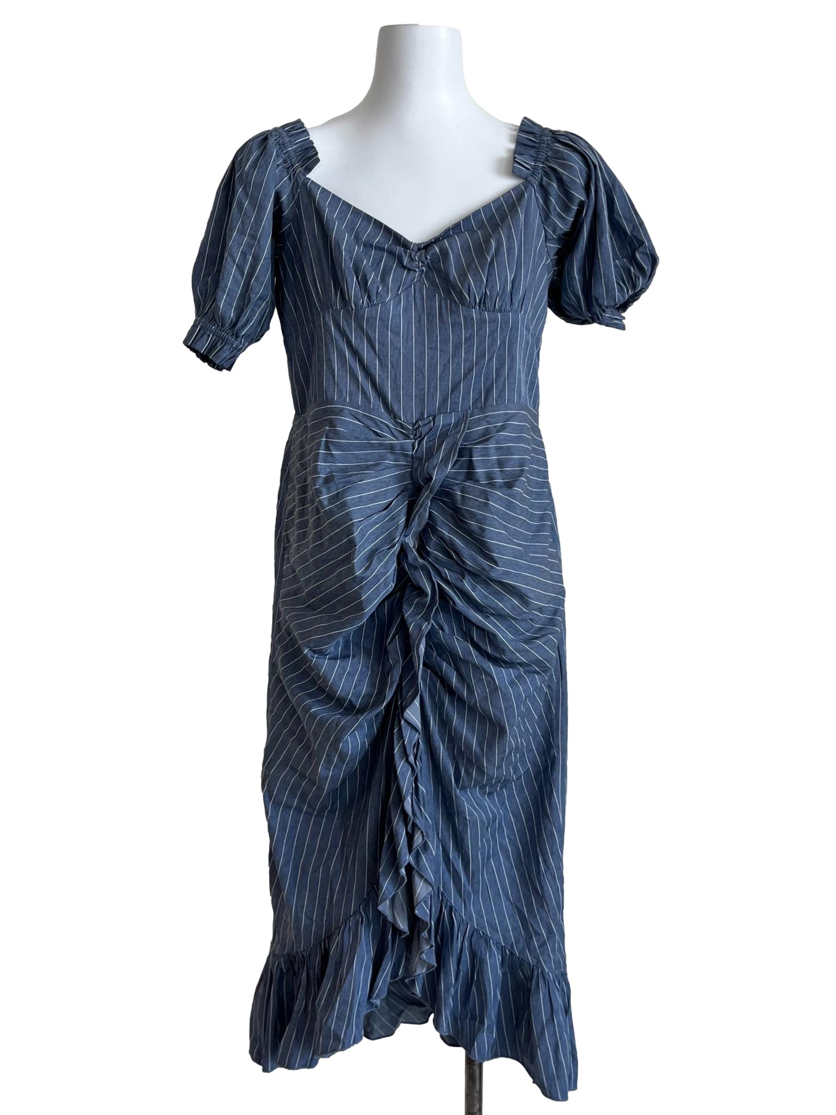 Stone Blue Chalk Stripe Empire Dress