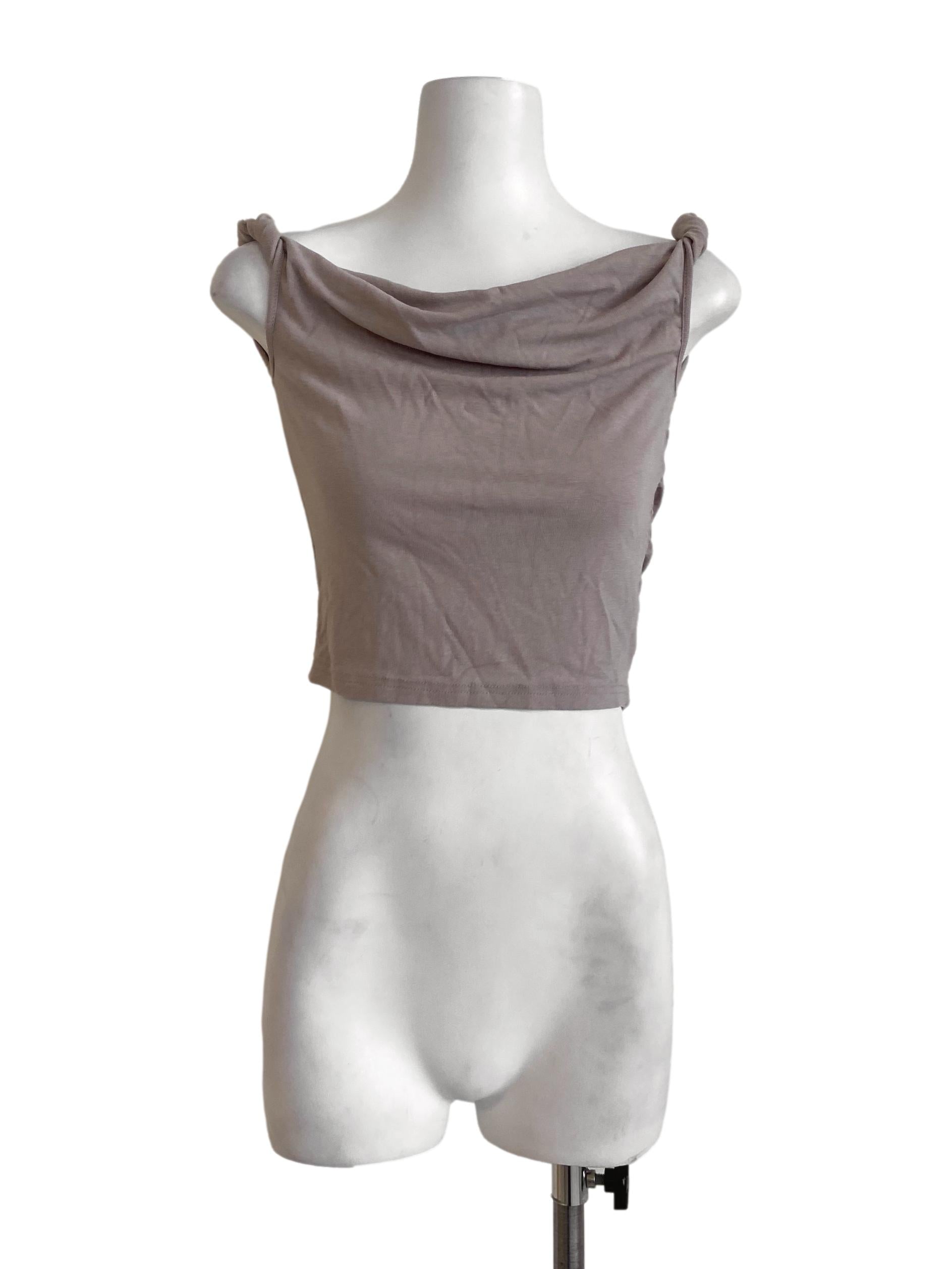 Bone Beige Sleeveless Pencil Stripe Top